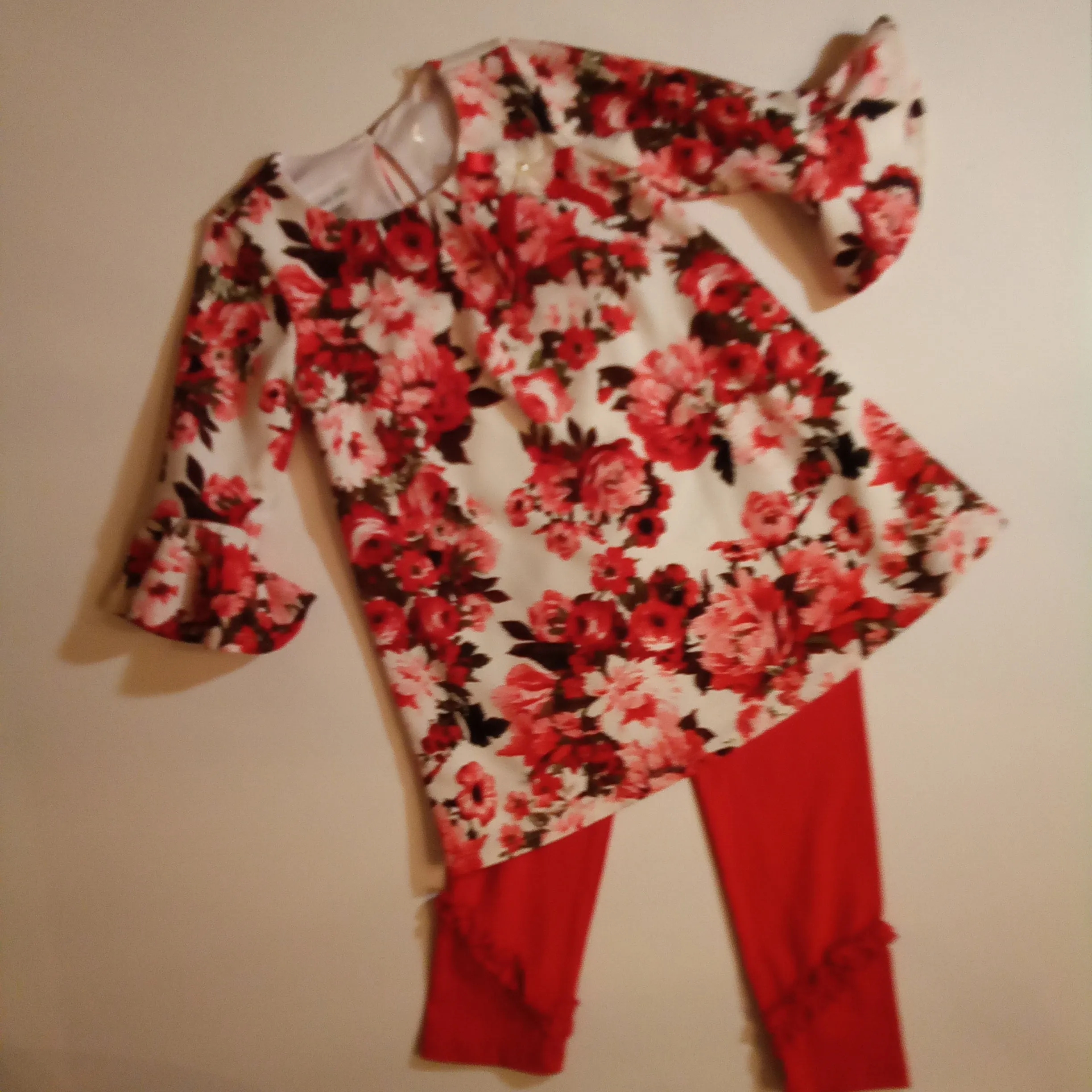 Sweetheart Floral Tunic with Red Leggings Set
