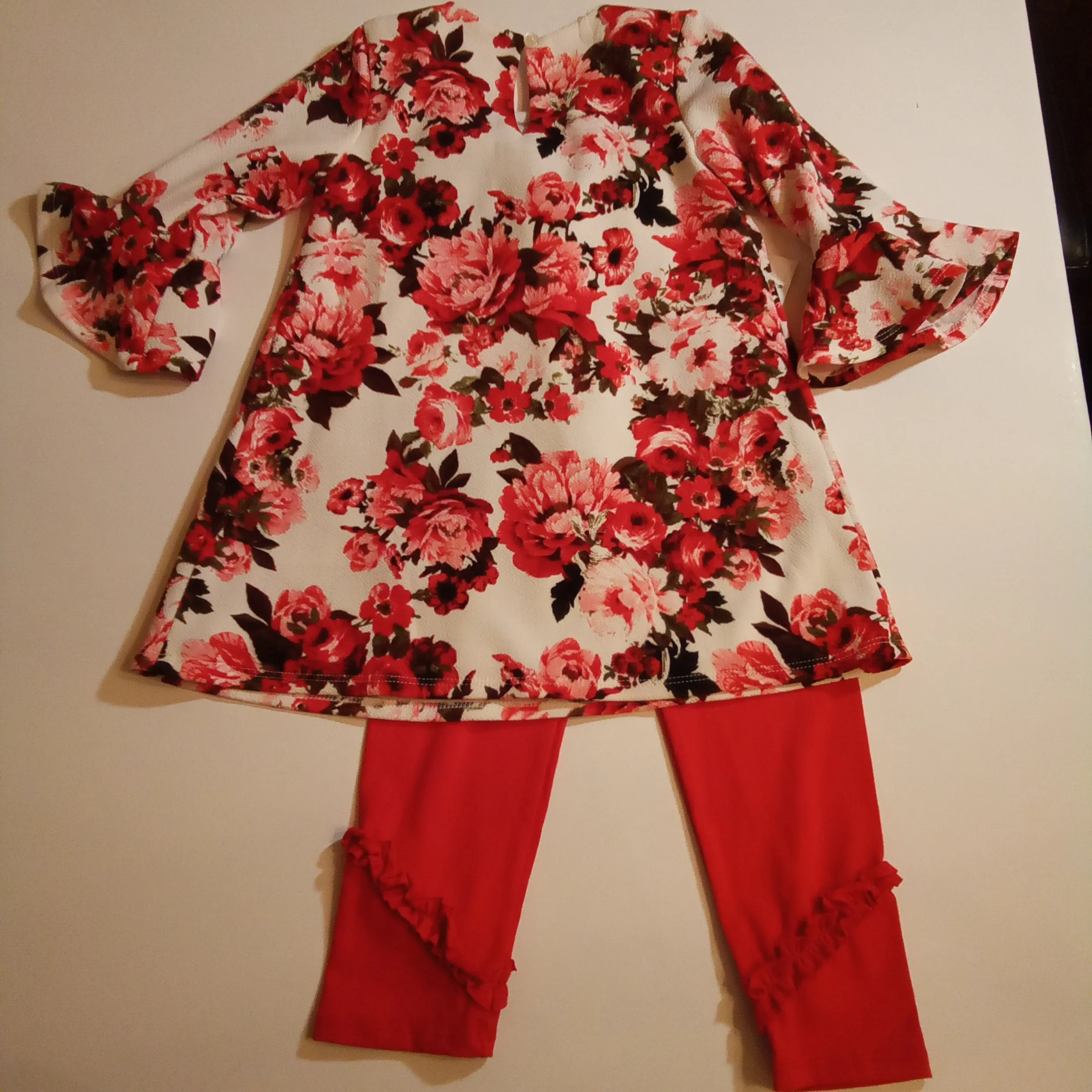 Sweetheart Floral Tunic with Red Leggings Set
