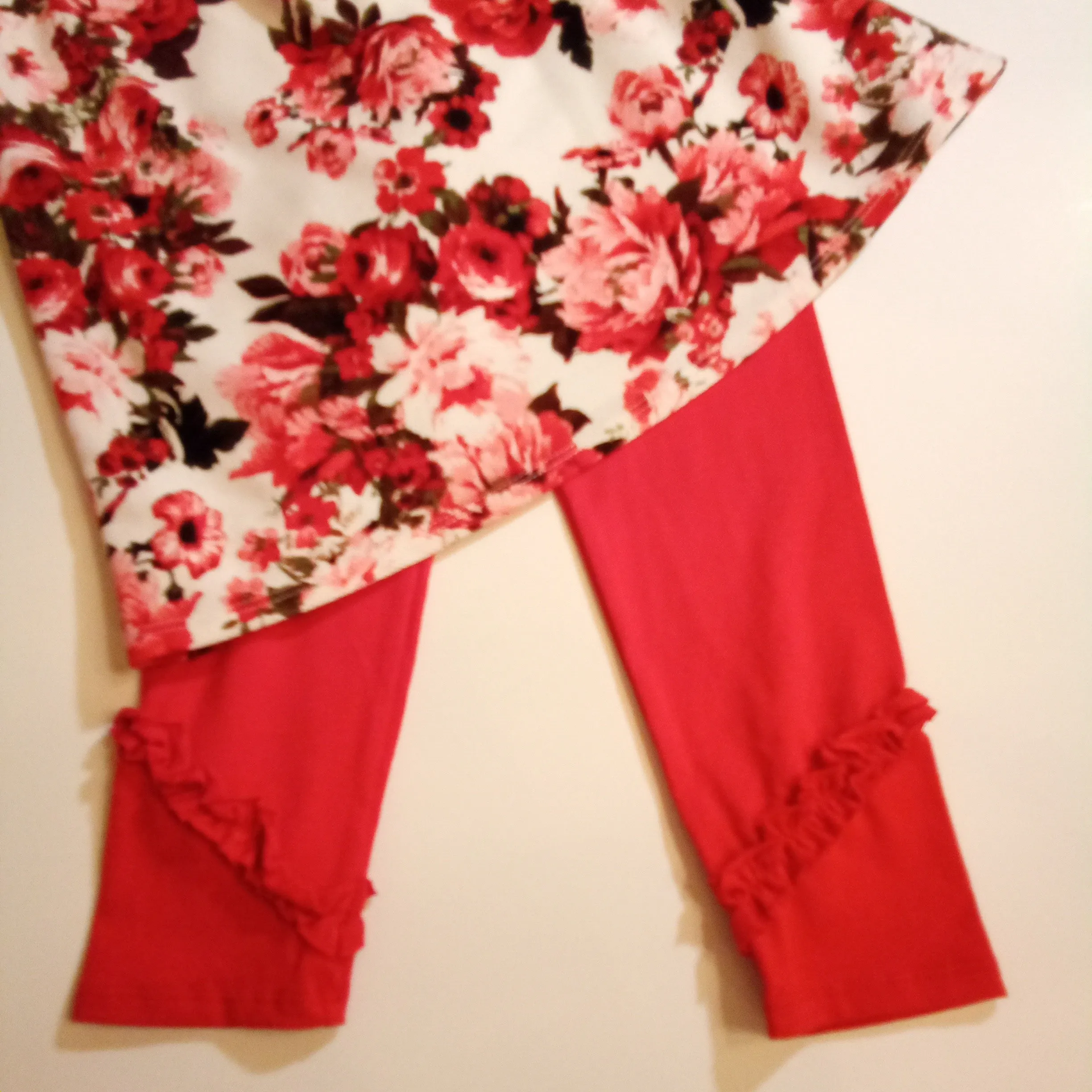 Sweetheart Floral Tunic with Red Leggings Set