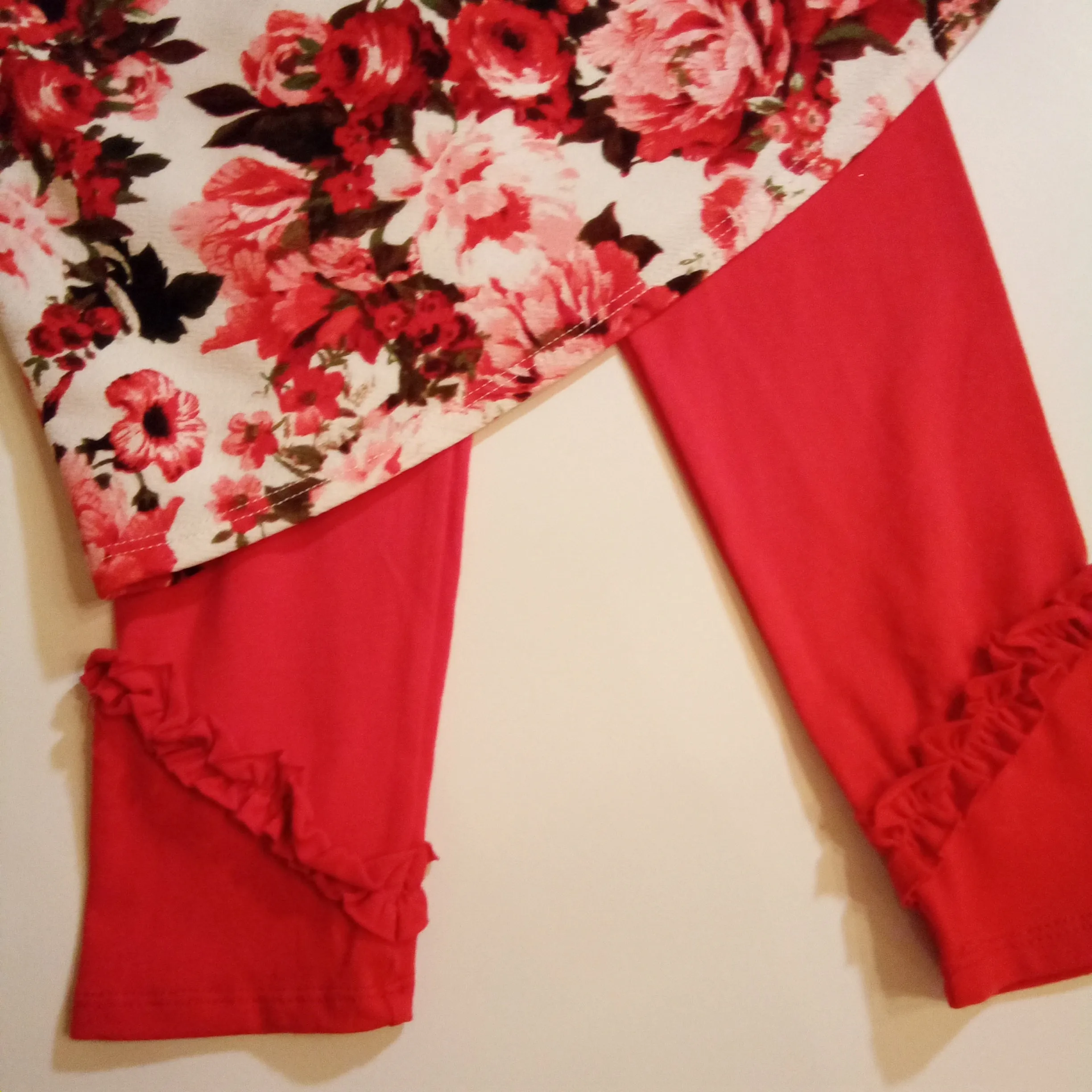 Sweetheart Floral Tunic with Red Leggings Set