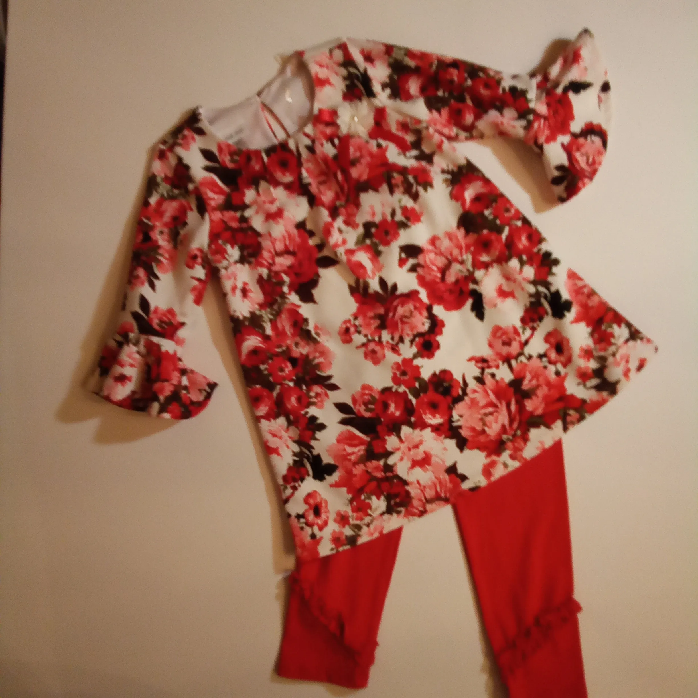 Sweetheart Floral Tunic with Red Leggings Set