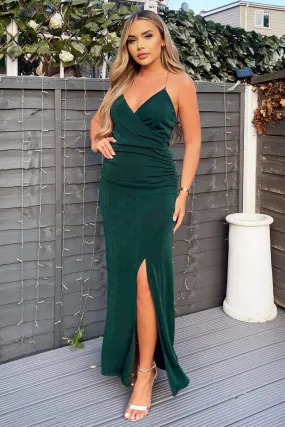Teal Wrap Top Ruched Side Chain Strap Midi Dress