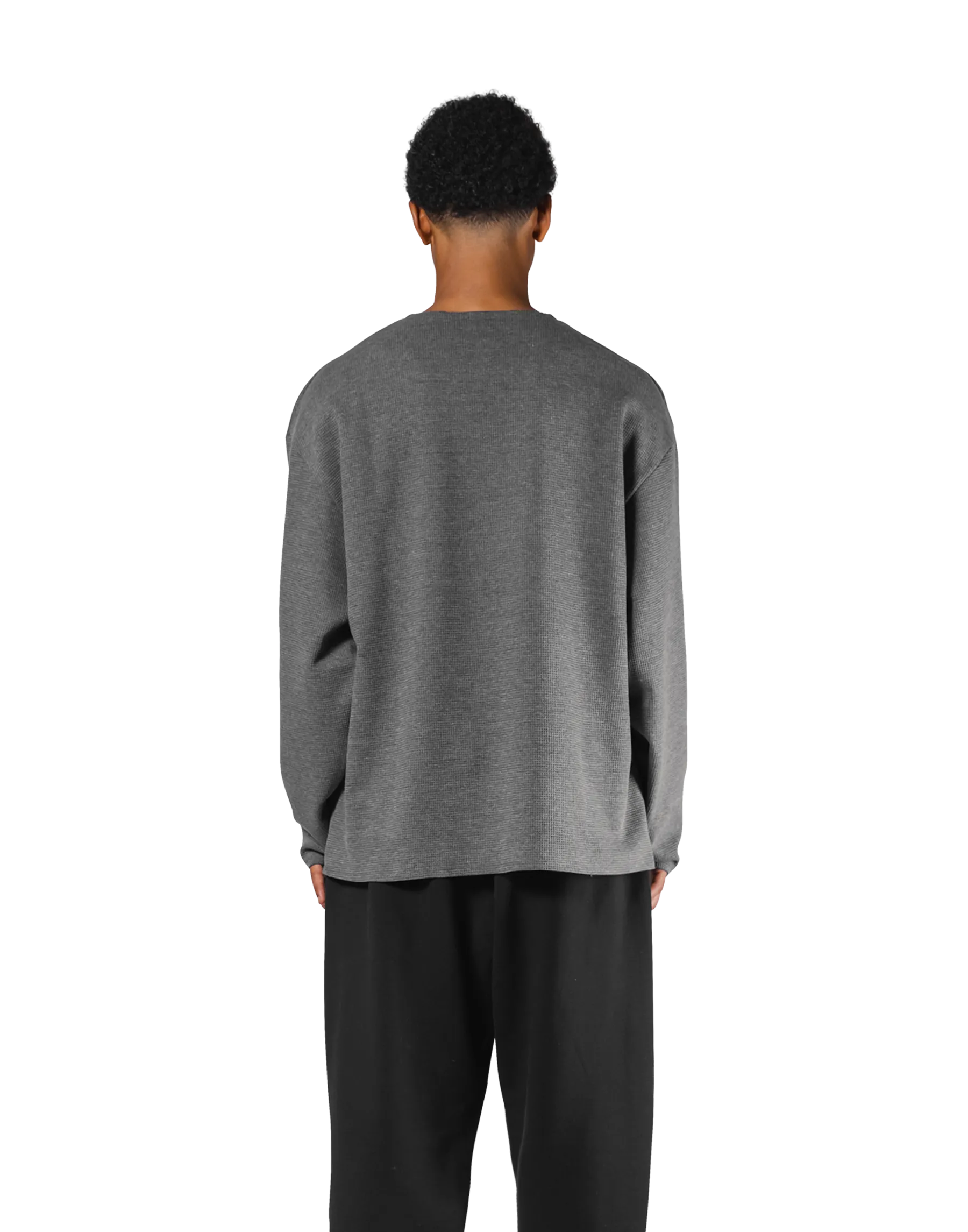 Thermal Knit Loose Long T-Shirt - D.Grey