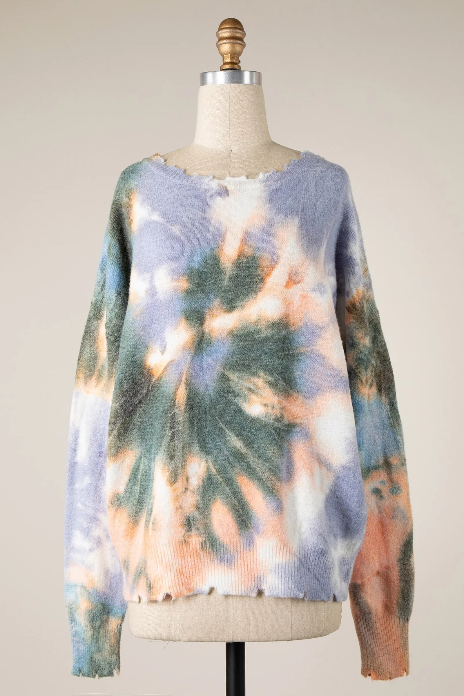 TIE DYE DISTRESSED HEM SOFT KNIT SWEATER 1 PACK