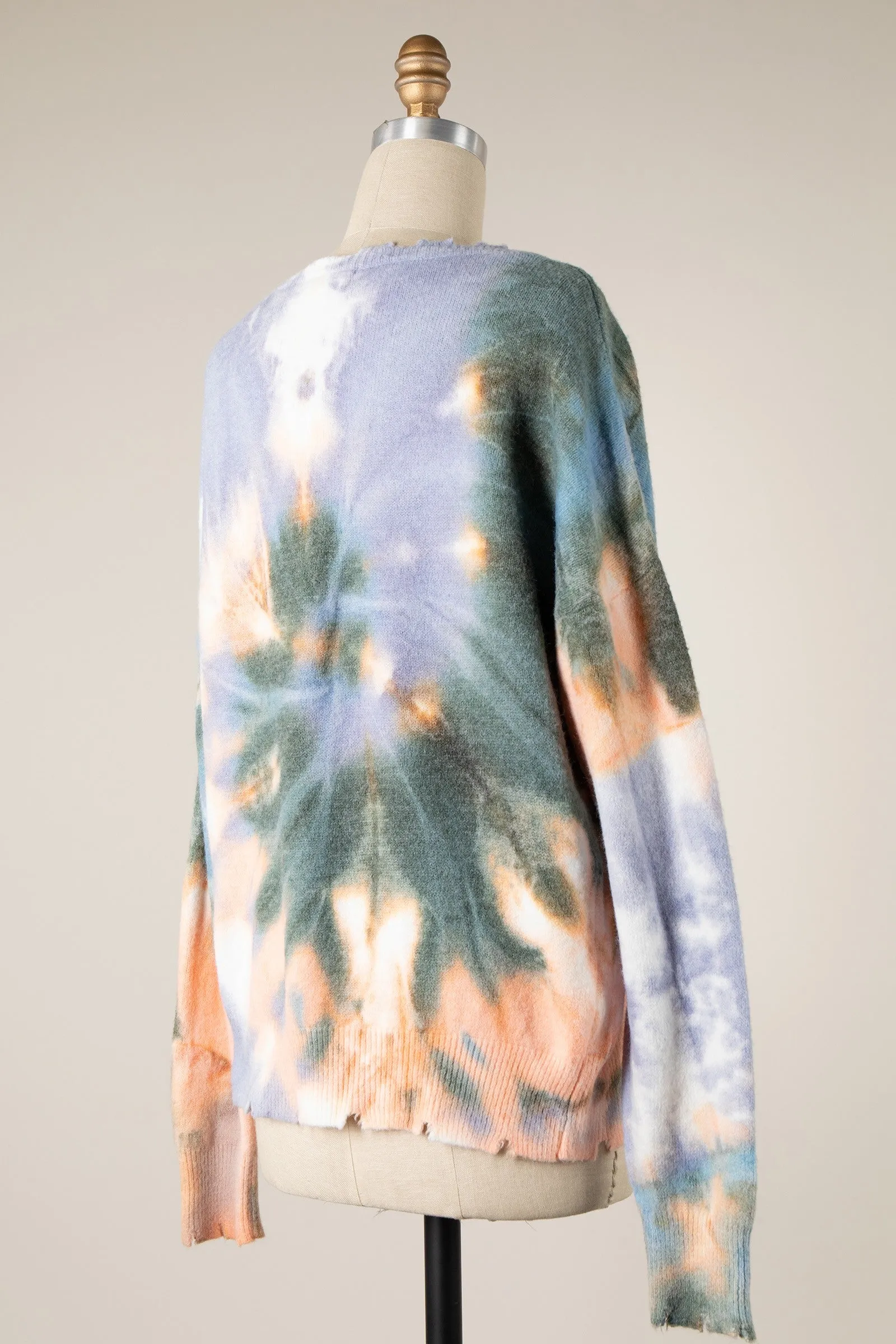 TIE DYE DISTRESSED HEM SOFT KNIT SWEATER 1 PACK