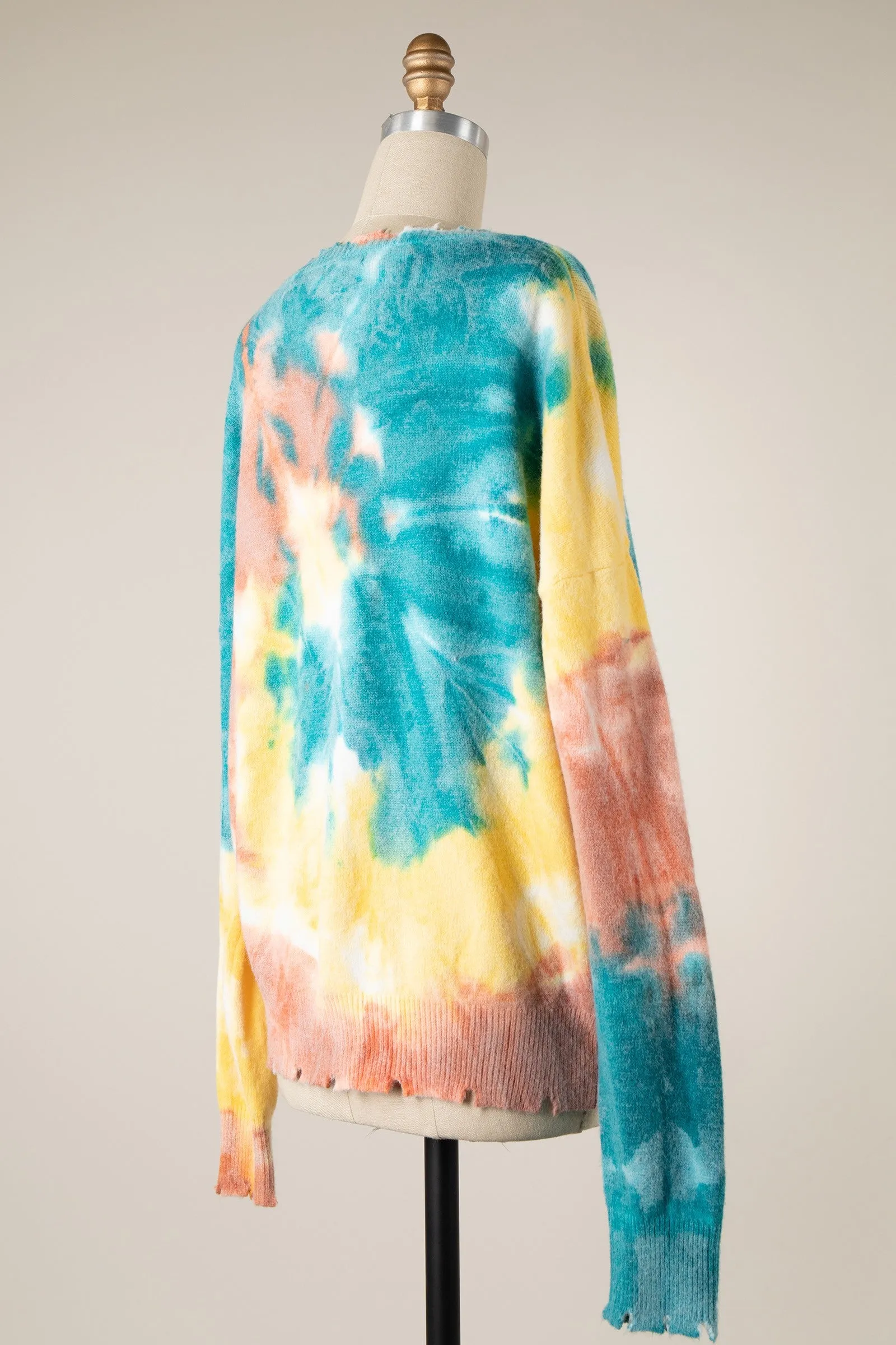 TIE DYE DISTRESSED HEM SOFT KNIT SWEATER 1 PACK