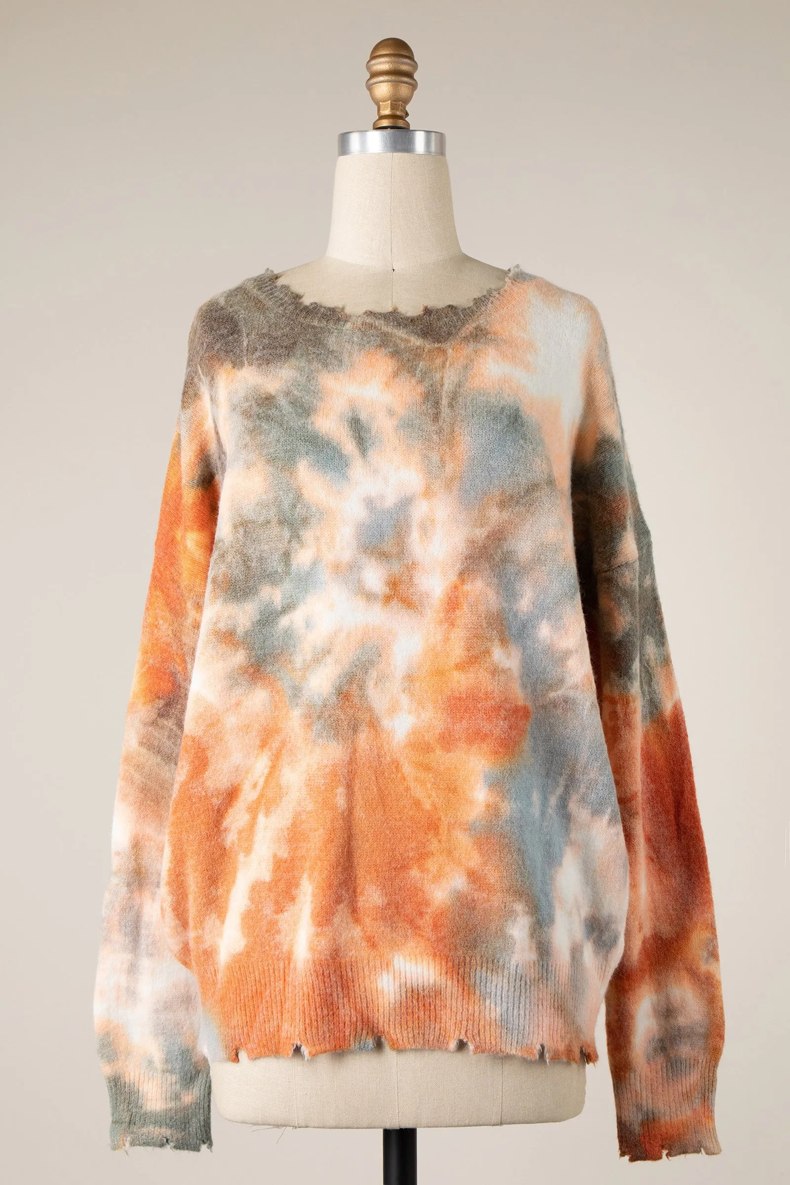 TIE DYE DISTRESSED HEM SOFT KNIT SWEATER 1 PACK