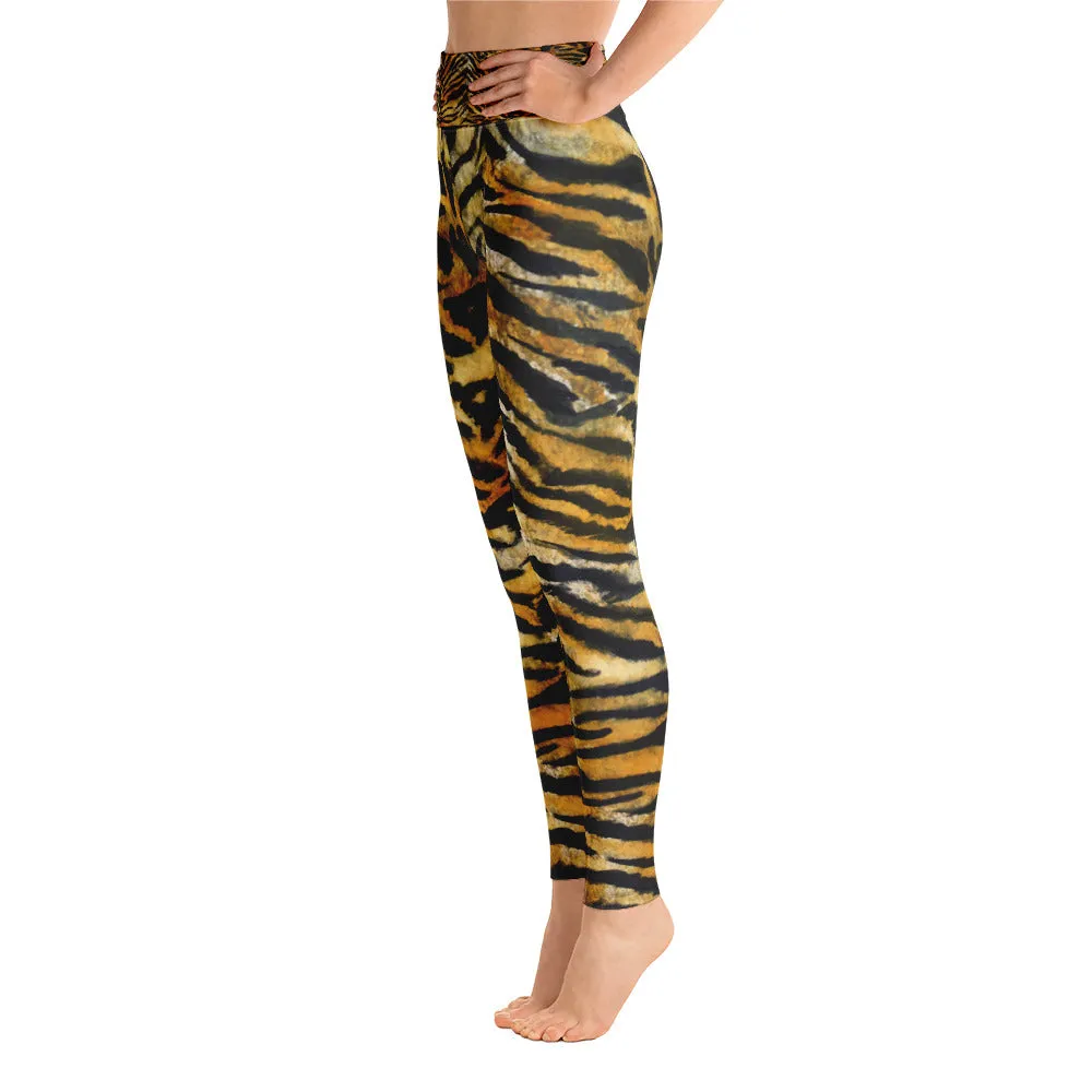 Tiger Striped Women's Yoga Pants, Bengal Animal Print Yoga Leggings- Made in USA/EU