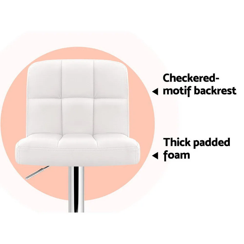 Two Bar Stools Leather Gas Lift White