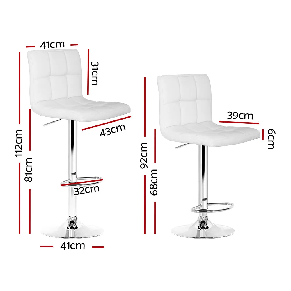 Two Bar Stools Leather Gas Lift White