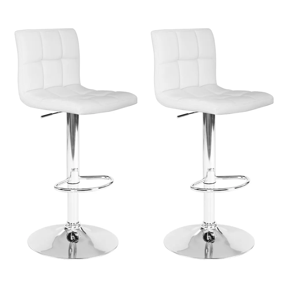 Two Bar Stools Leather Gas Lift White