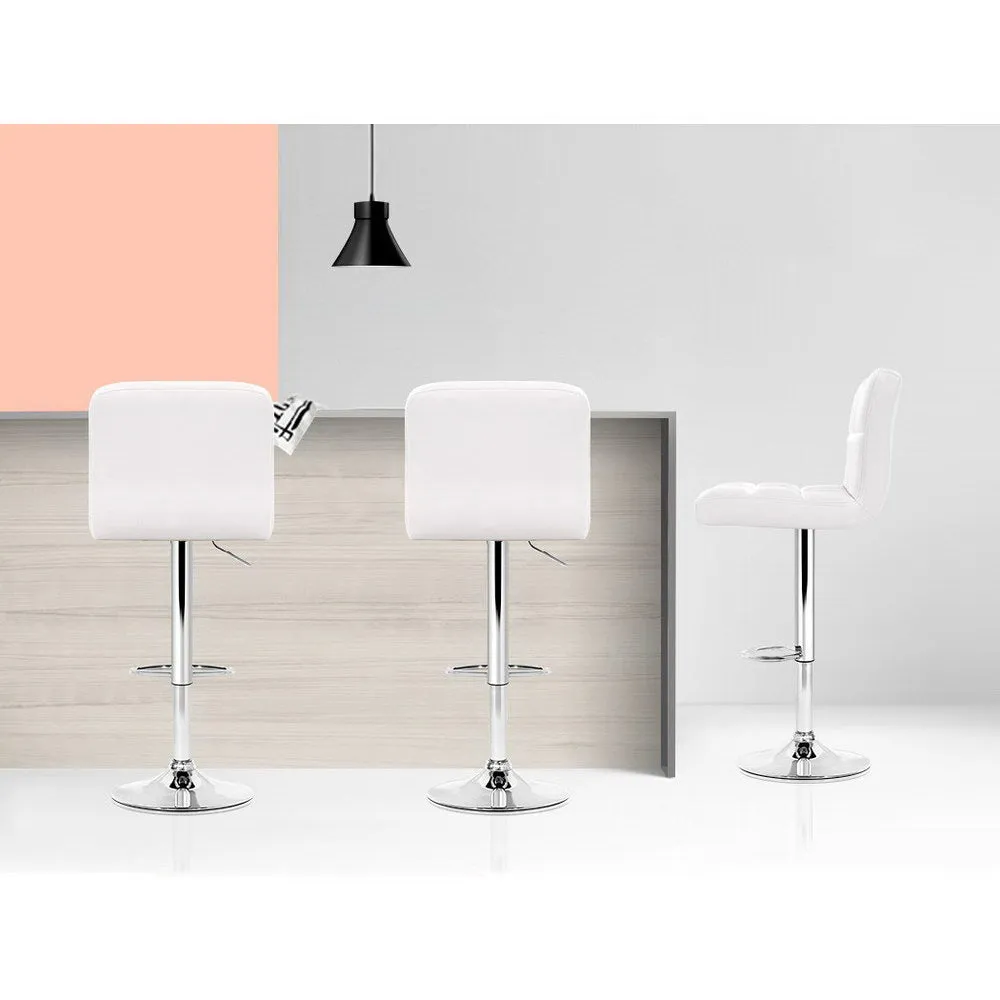 Two Bar Stools Leather Gas Lift White