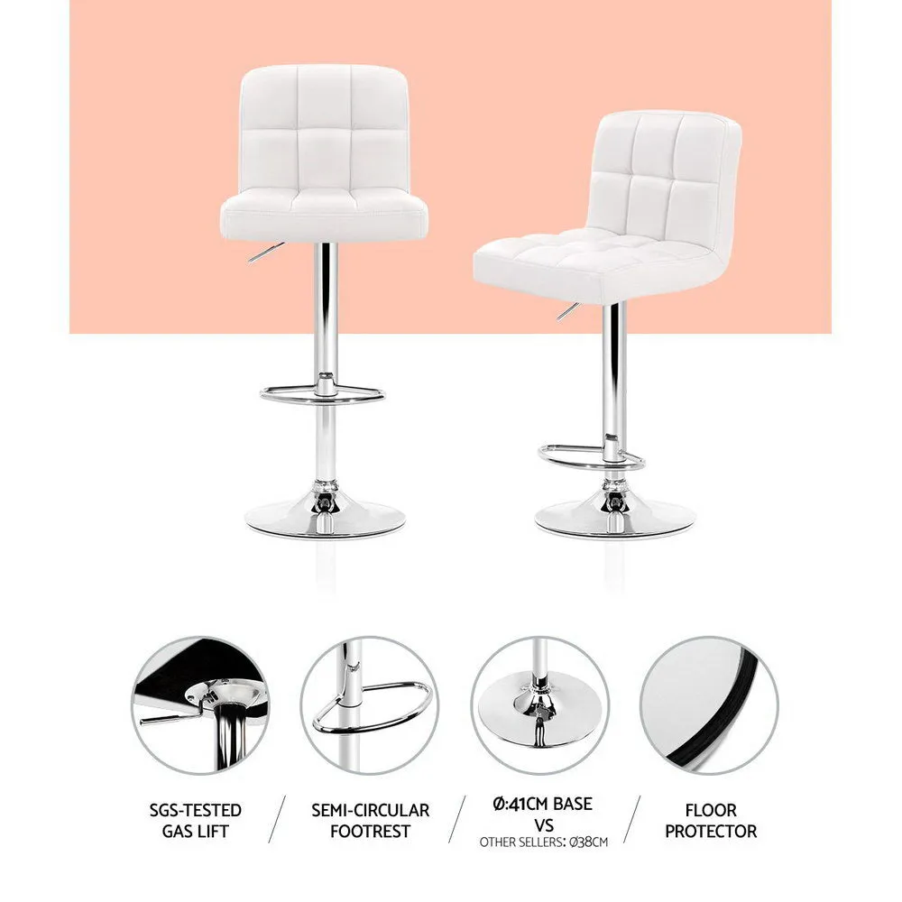 Two Bar Stools Leather Gas Lift White