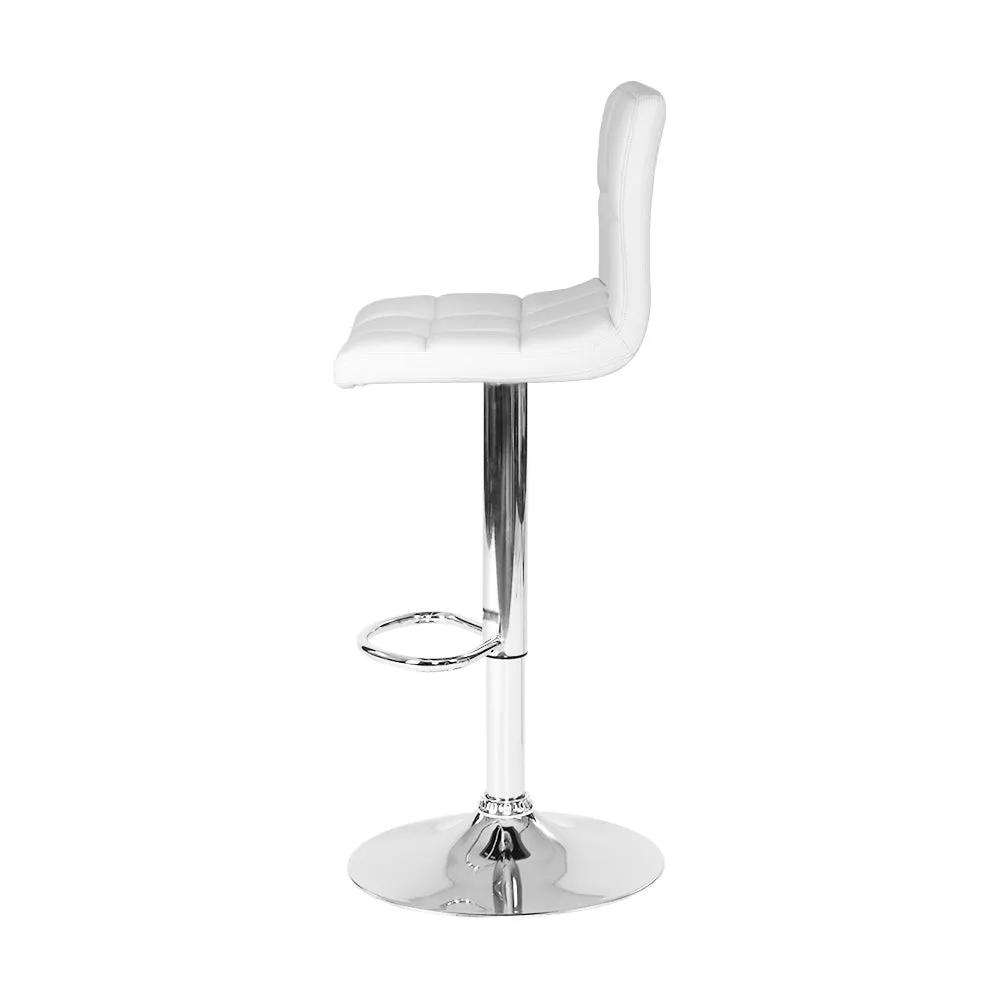 Two Bar Stools Leather Gas Lift White