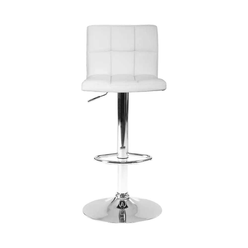 Two Bar Stools Leather Gas Lift White