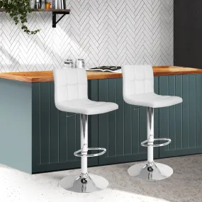 Two Bar Stools Leather Gas Lift White