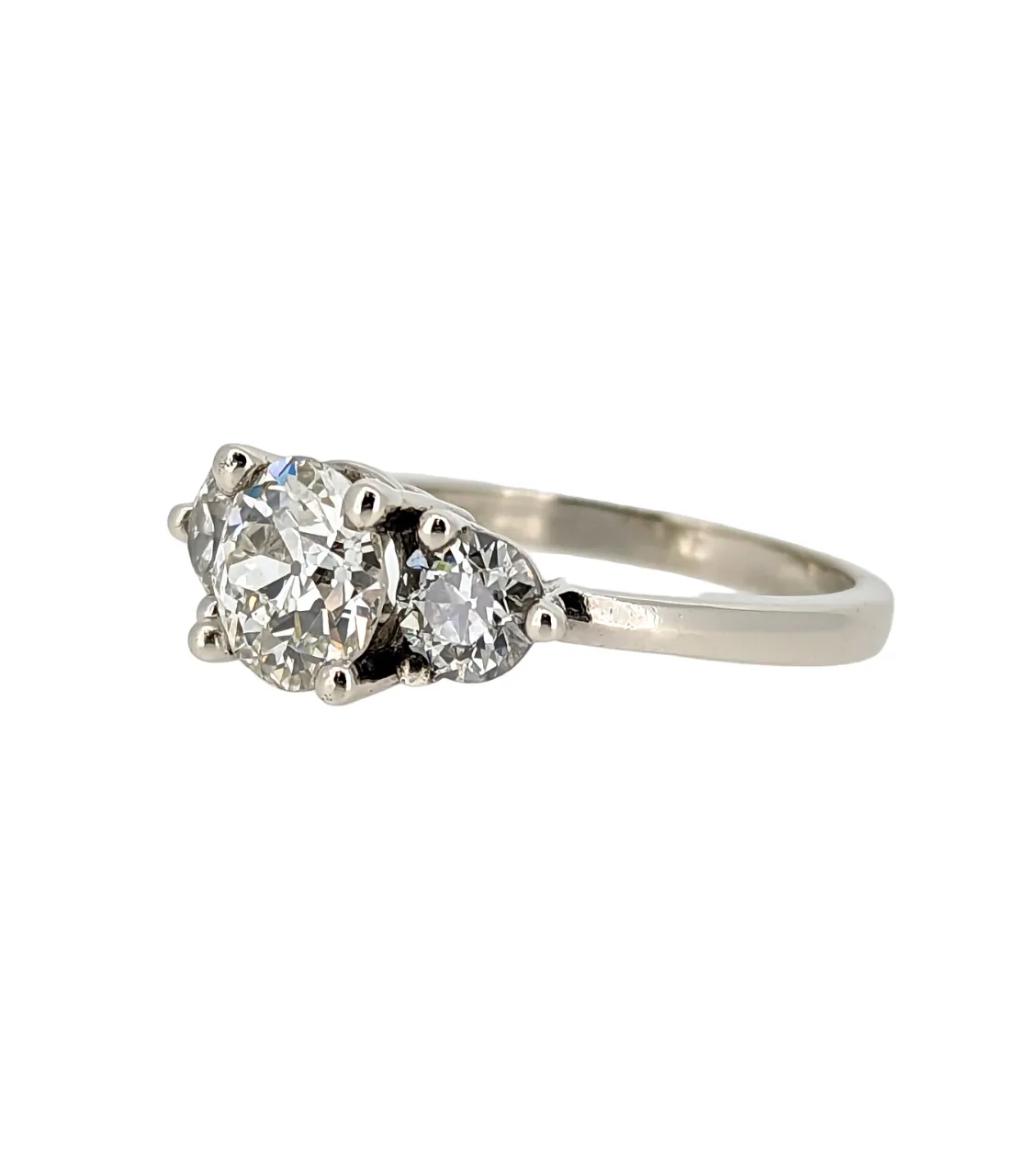 Vintage 1.60 Carat Old European Cut Diamond Engagement Ring 14K White Gold