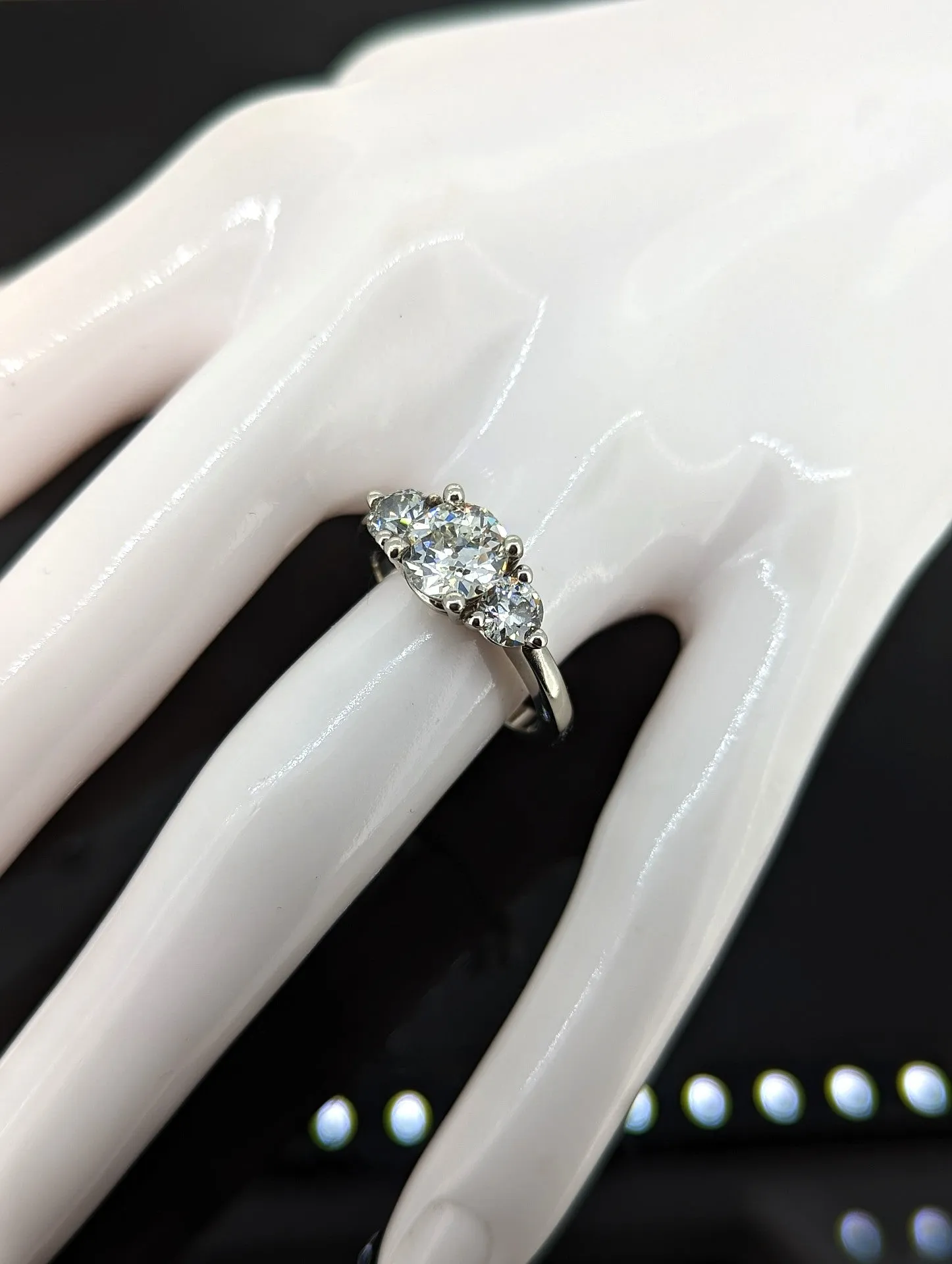 Vintage 1.60 Carat Old European Cut Diamond Engagement Ring 14K White Gold