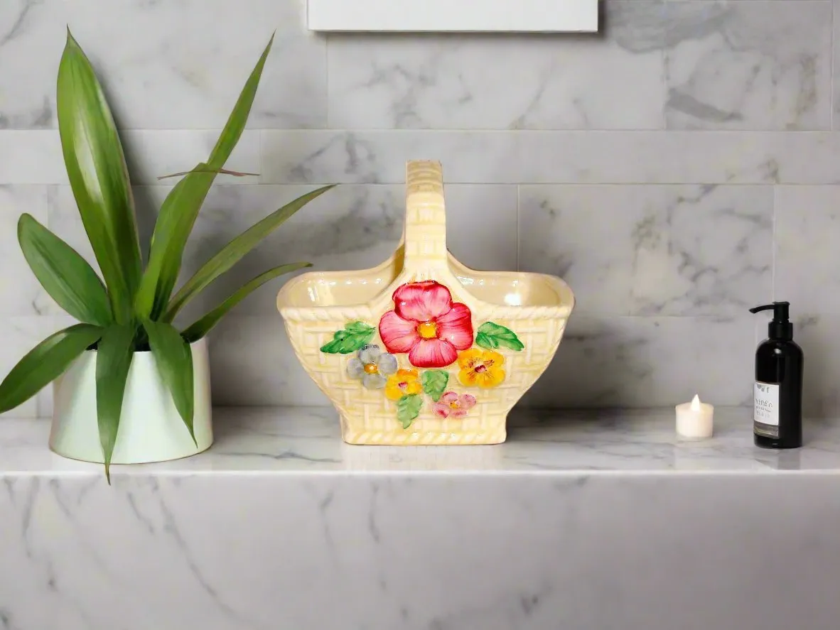 Vintage 1930s Wade Noveltio Straw Effect Pottery Basket