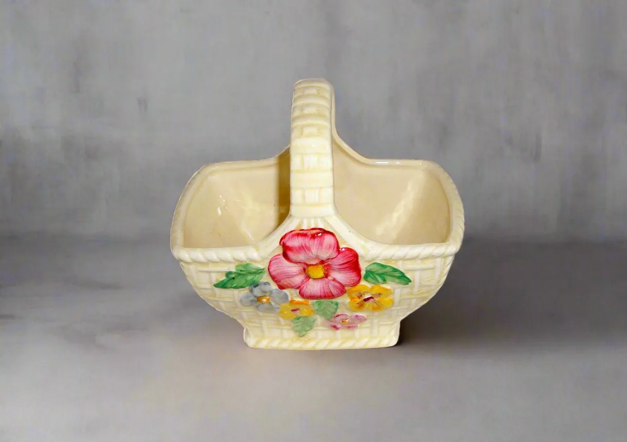 Vintage 1930s Wade Noveltio Straw Effect Pottery Basket