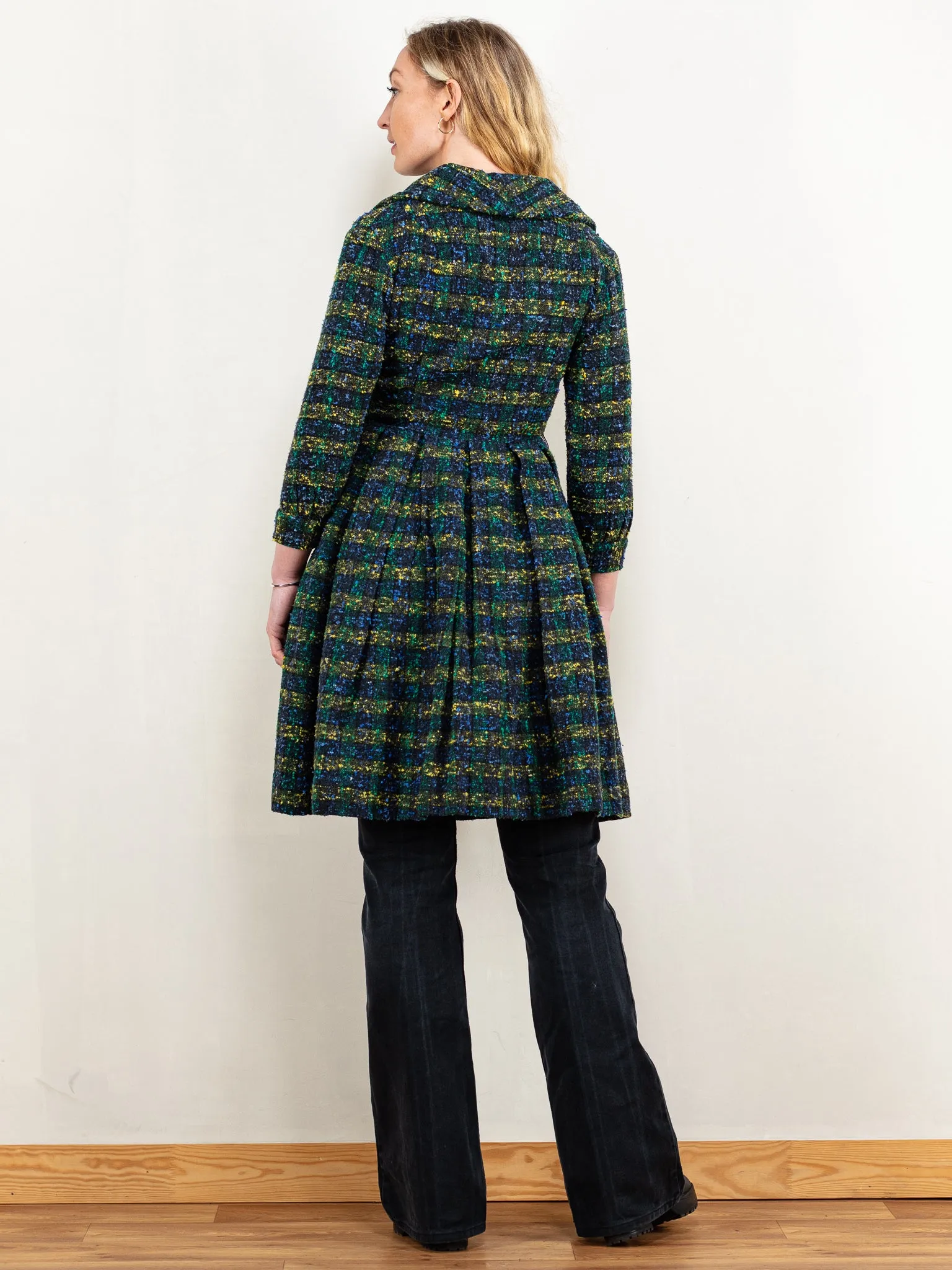 Vintage 50's Women Plaid Woven Coat in Blue