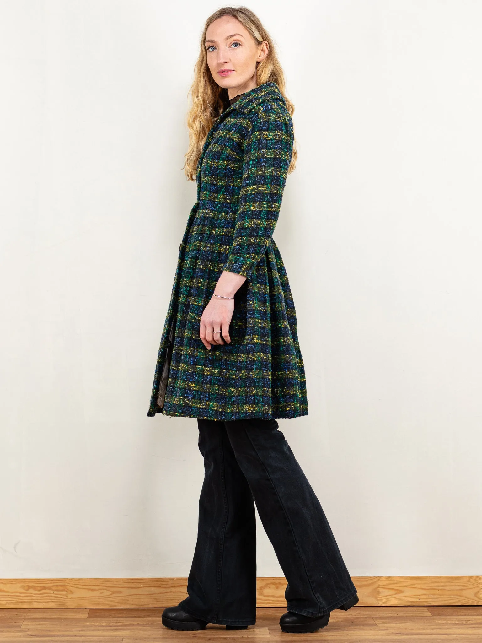 Vintage 50's Women Plaid Woven Coat in Blue