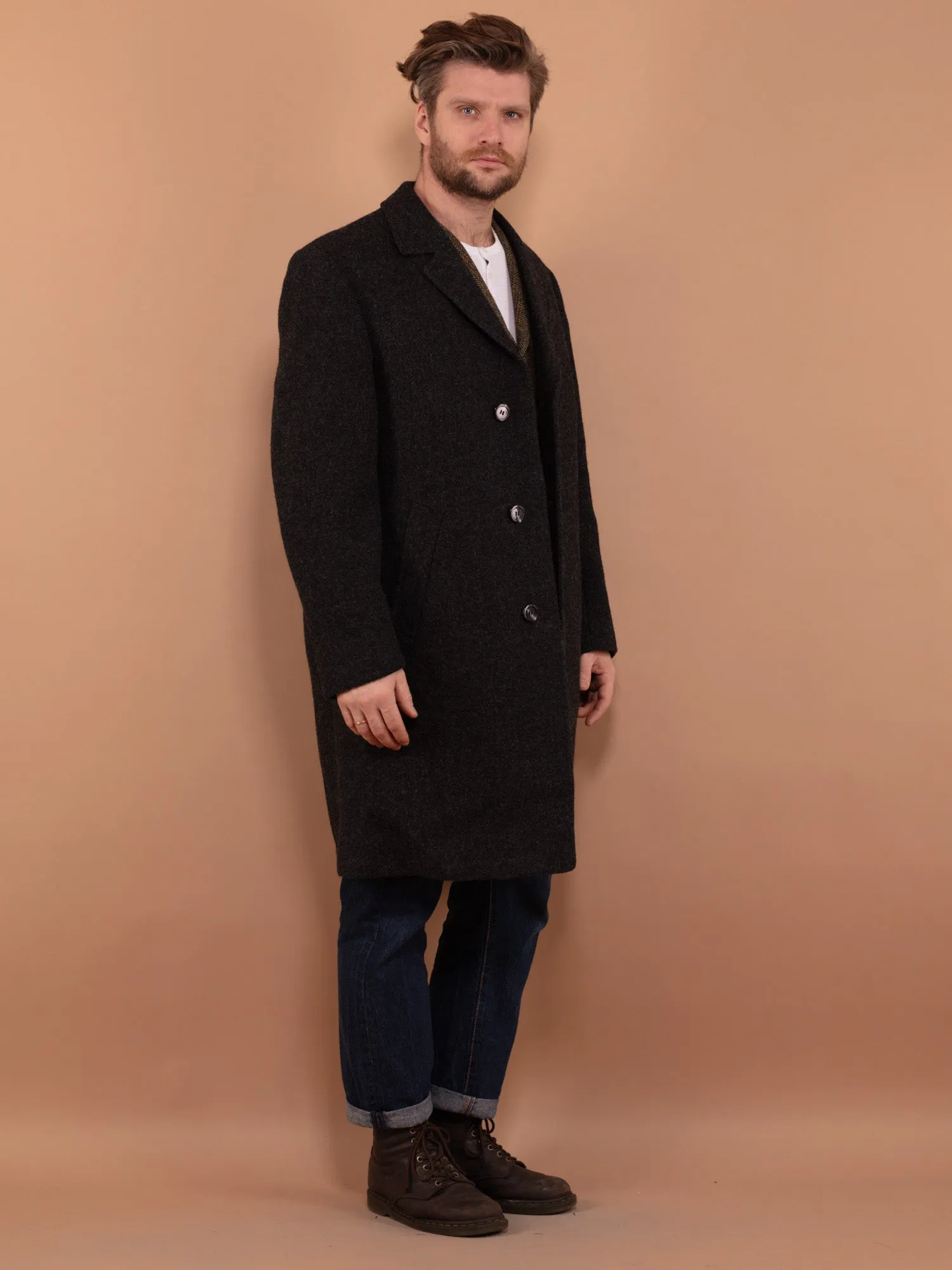 Vintage 70's Men Pure New Wool Coat in Gray