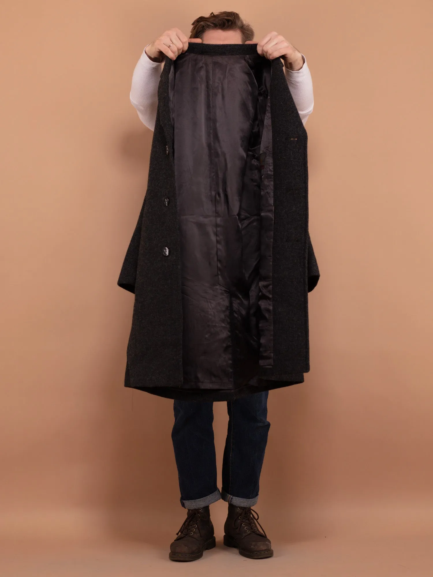 Vintage 70's Men Pure New Wool Coat in Gray