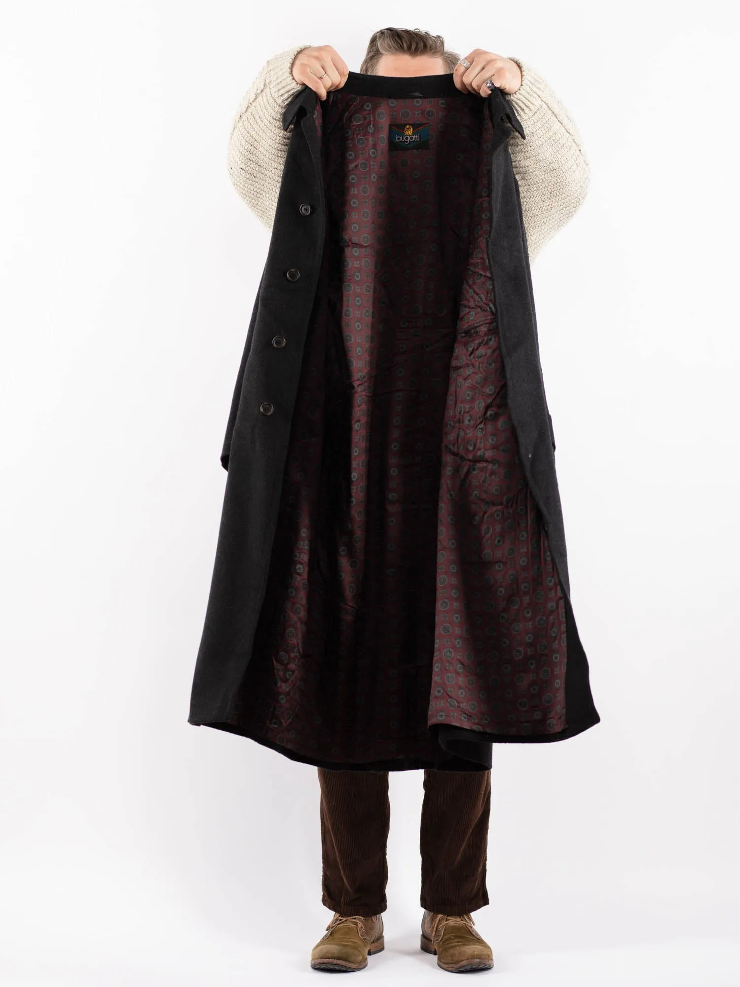 Vintage 70's Men Wool Blend Coat in Gray