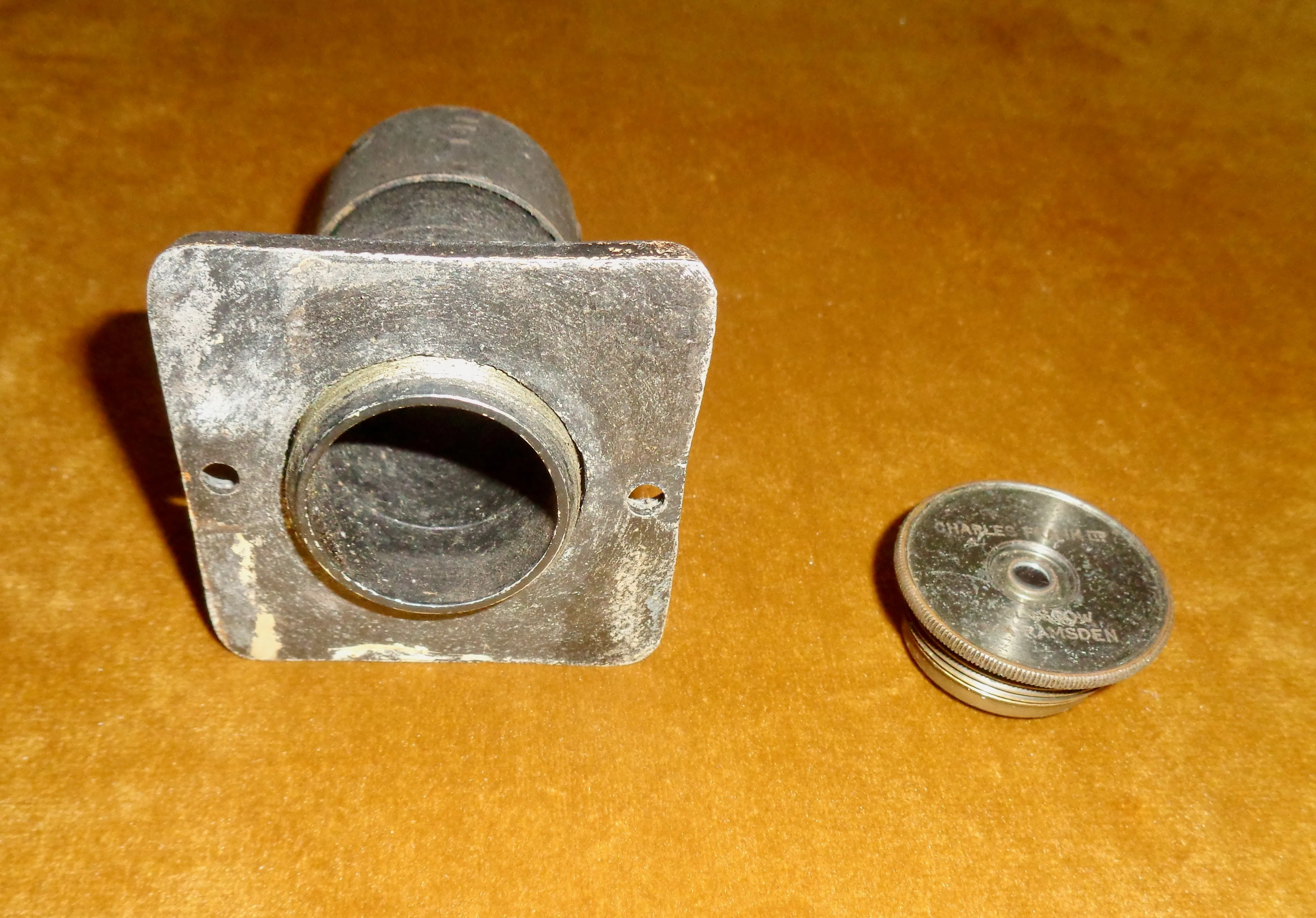 Vintage Charles Frank Ramsden Instrument Eyepiece 1/4" In Black Coated Brass Stand