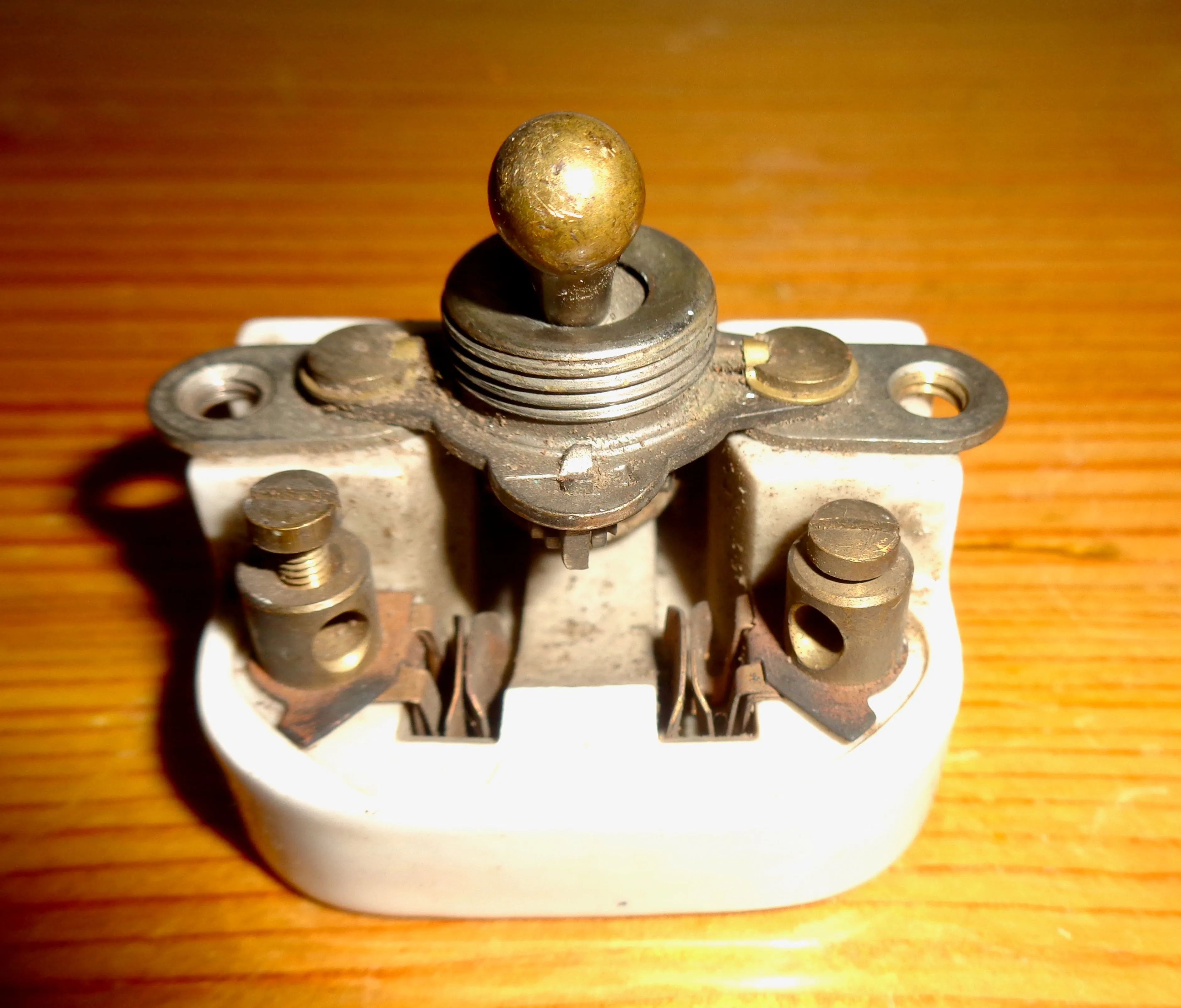 Vintage Crabtree Brass / White Ceramic British Toggle Light Switch With Square Base