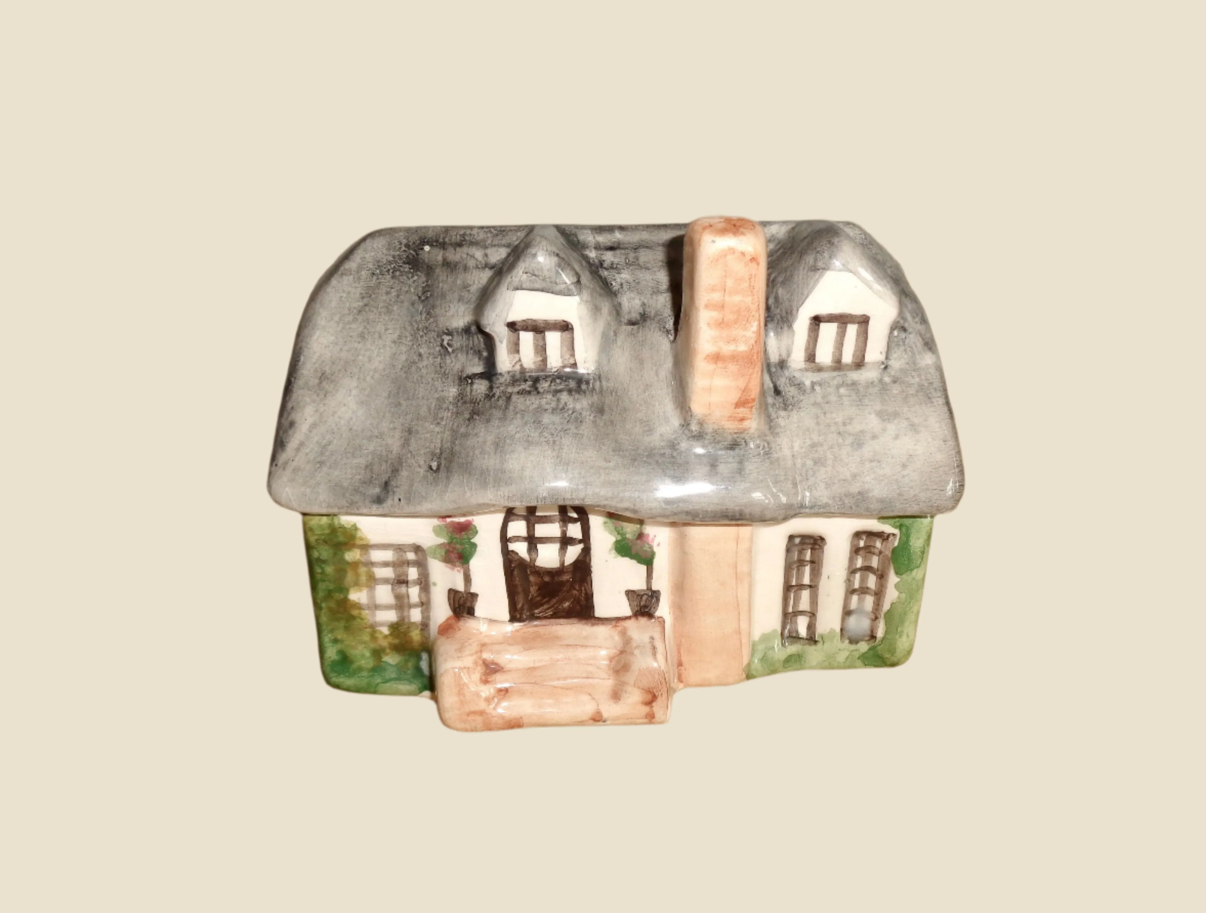 Vintage Devon Pottery Lidded Trinket Box Rose Tree Cottage