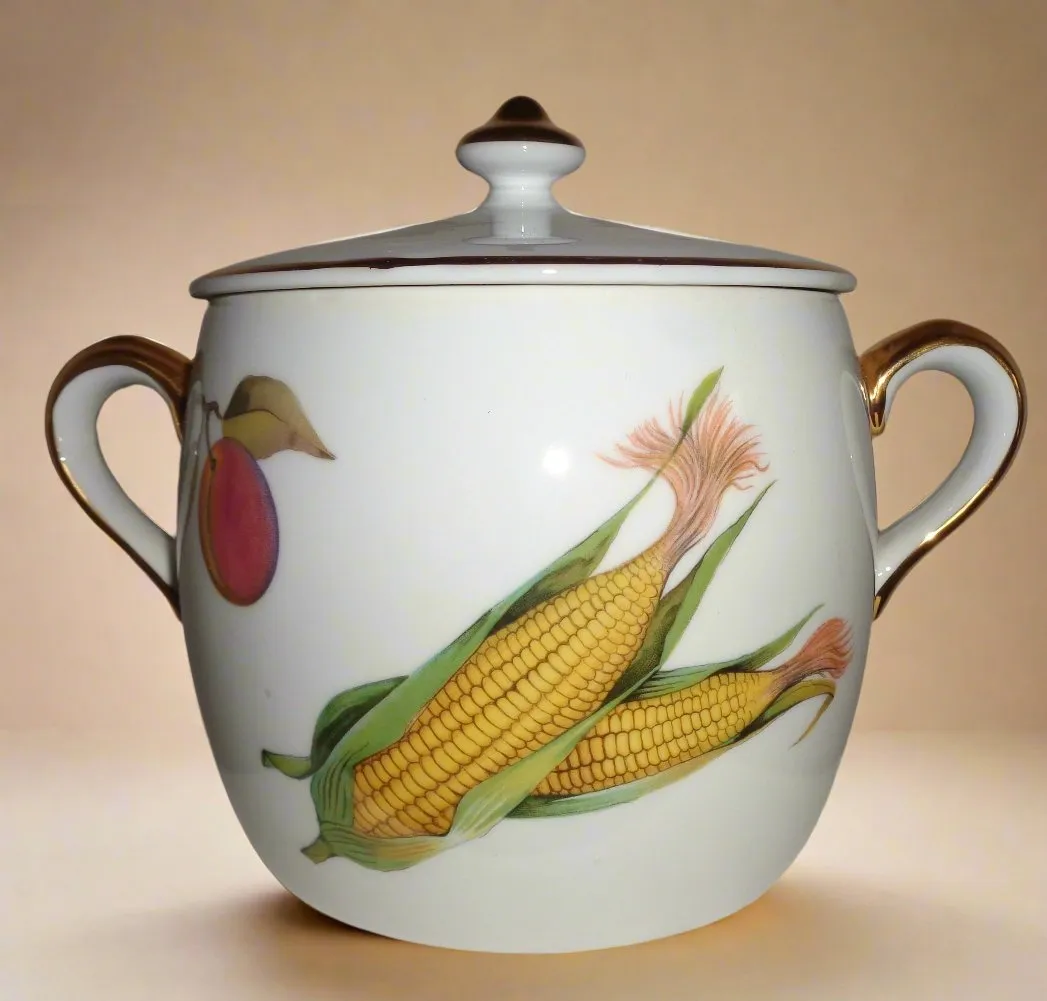 Vintage Royal Worcester Evesham Gold 2 Pint Storage Jar / Marmite Pot / Cooking Pot