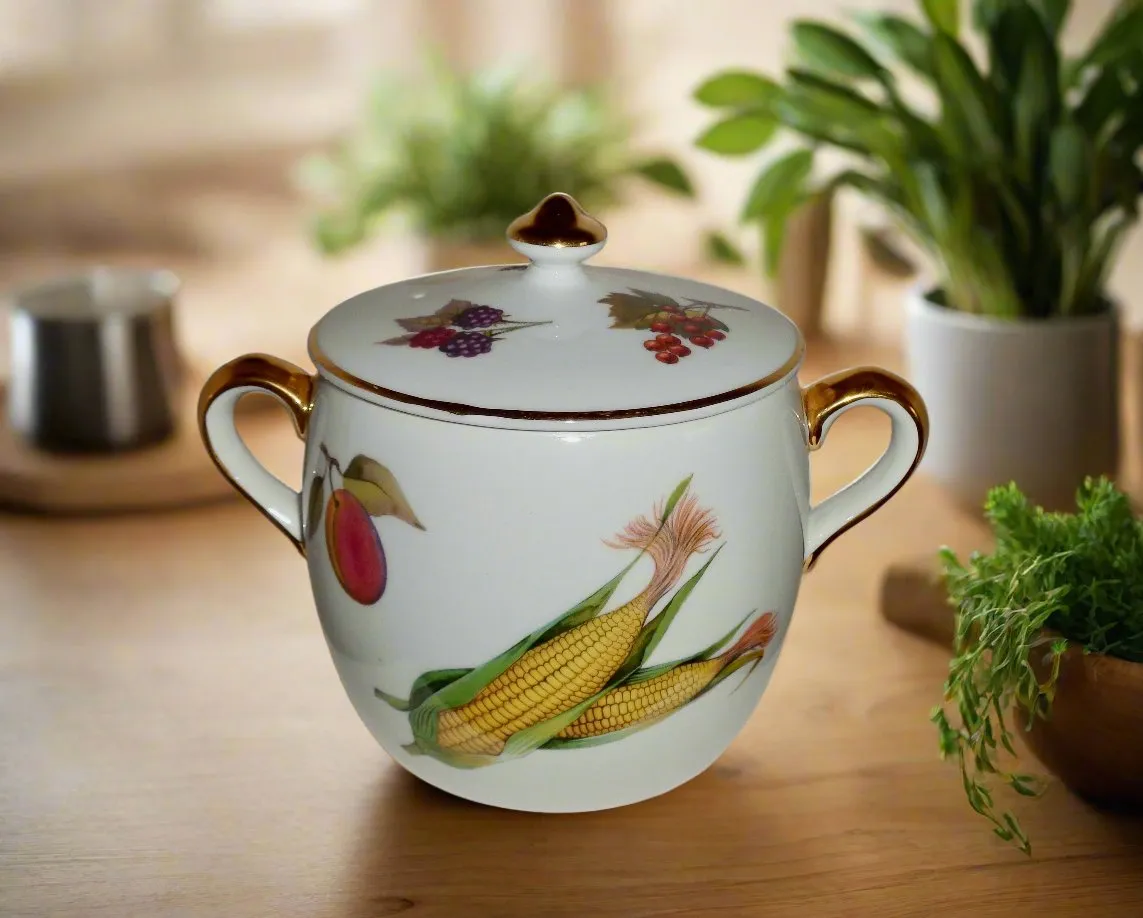 Vintage Royal Worcester Evesham Gold 2 Pint Storage Jar / Marmite Pot / Cooking Pot