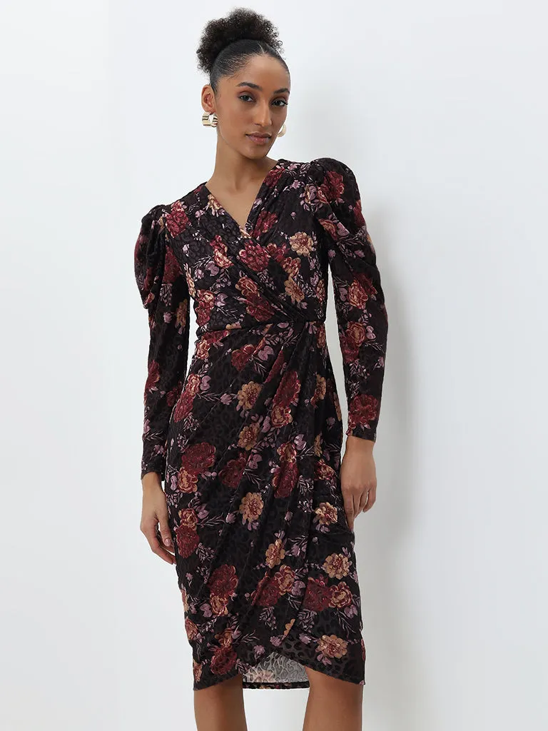 Wardrobe Black Floral Print Wrap Dress