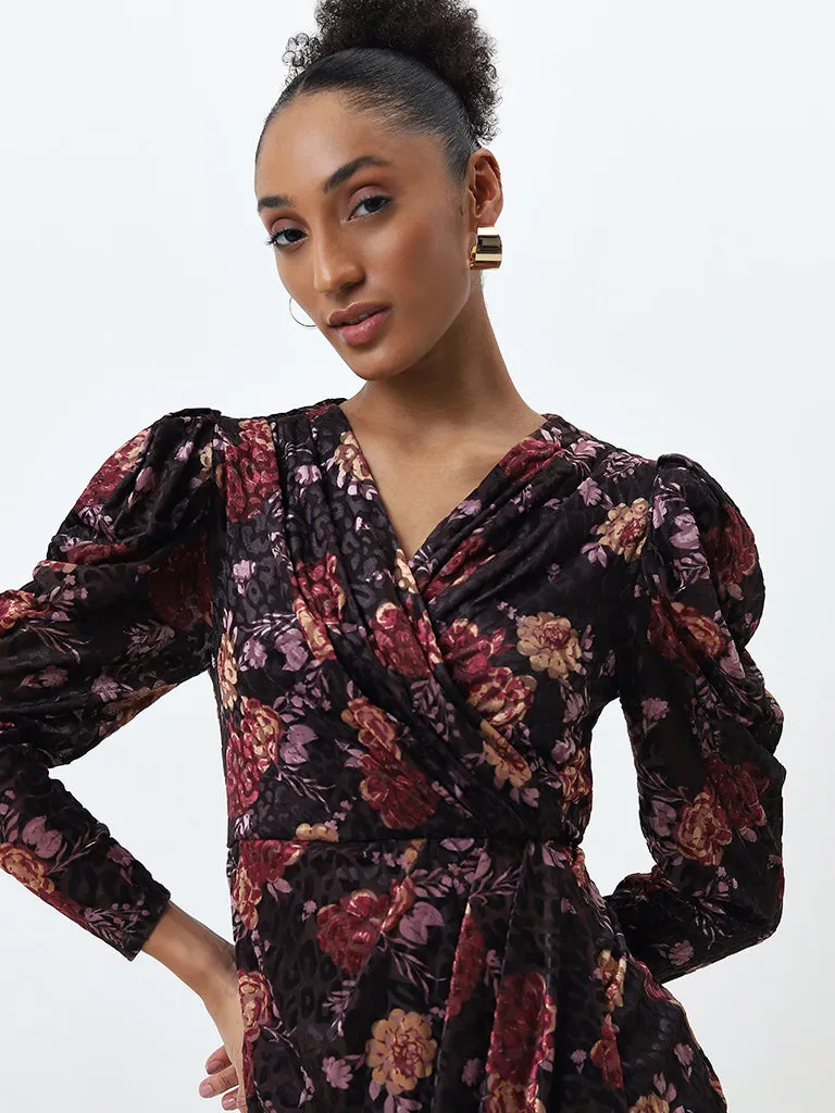 Wardrobe Black Floral Print Wrap Dress