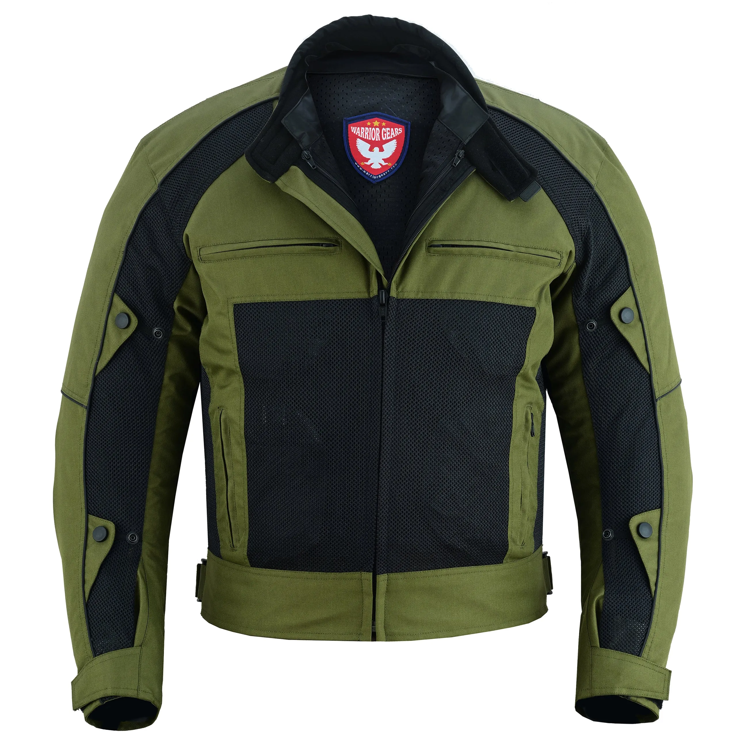 Warrior Gears® Air Mesh Motorbike Suits for Men, Breathable Textile Motorbike Jacket and Trouser with Removable Lining and CE Armours - Black & OIive Green