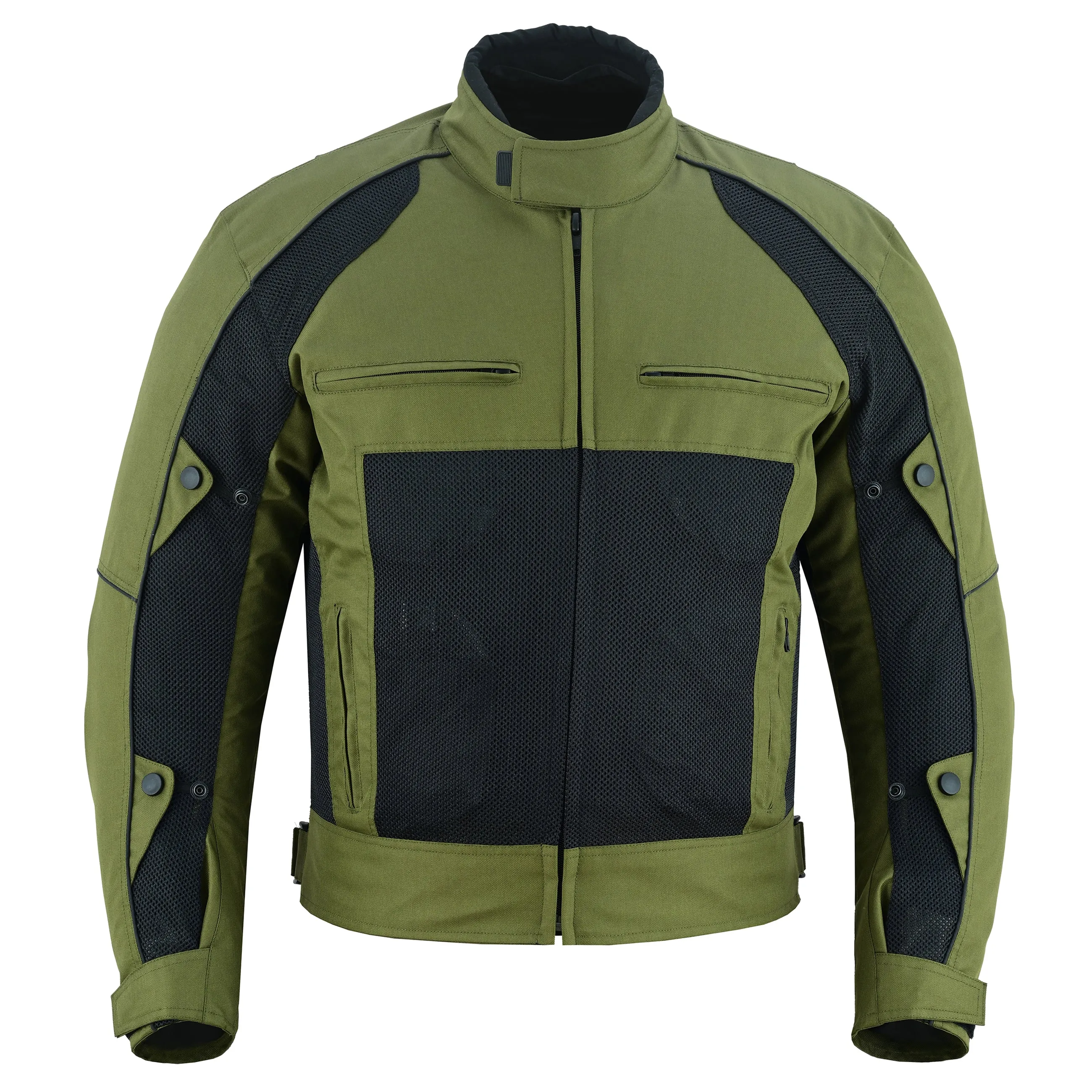 Warrior Gears® Air Mesh Motorbike Suits for Men, Breathable Textile Motorbike Jacket and Trouser with Removable Lining and CE Armours - Black & OIive Green
