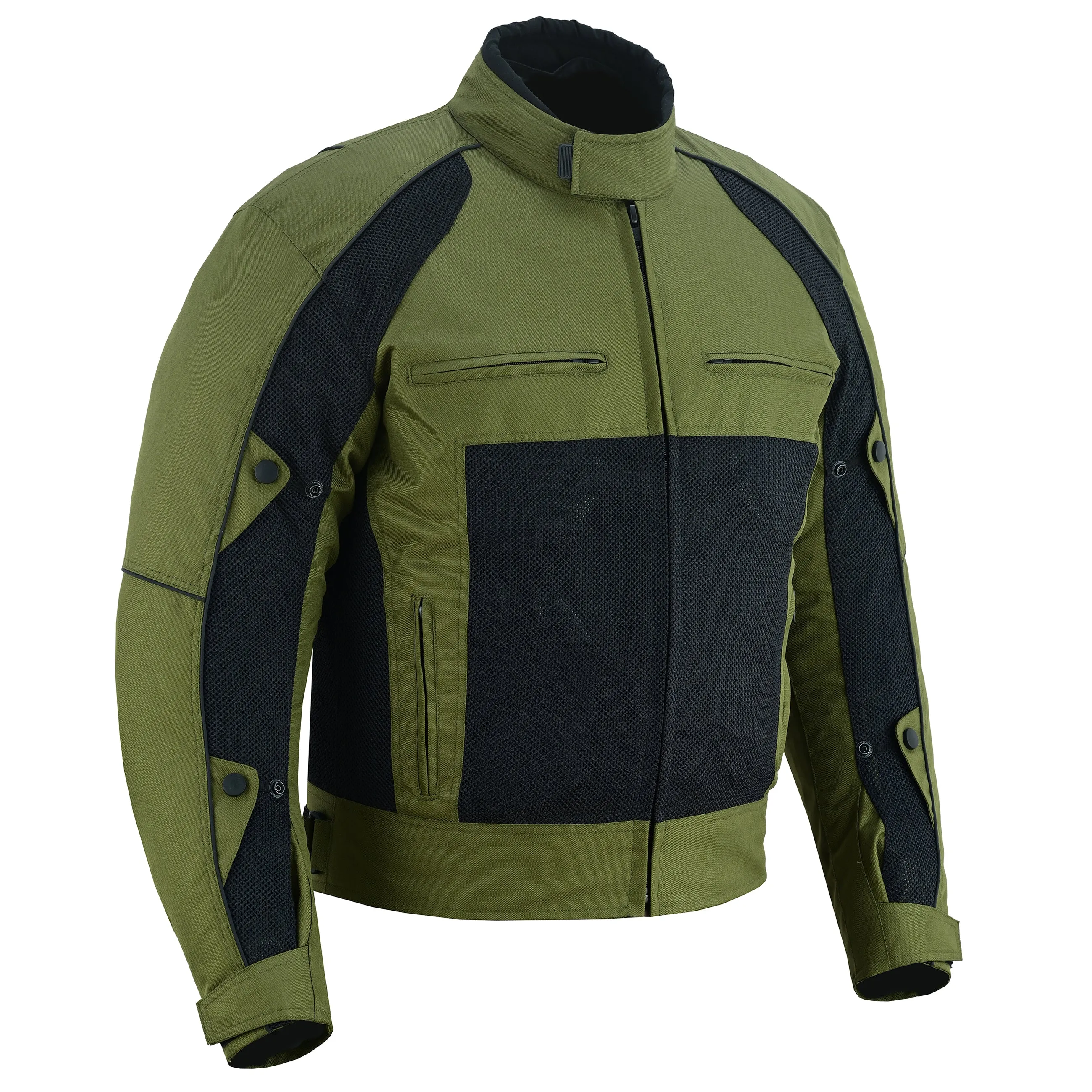 Warrior Gears® Air Mesh Motorbike Suits for Men, Breathable Textile Motorbike Jacket and Trouser with Removable Lining and CE Armours - Black & OIive Green