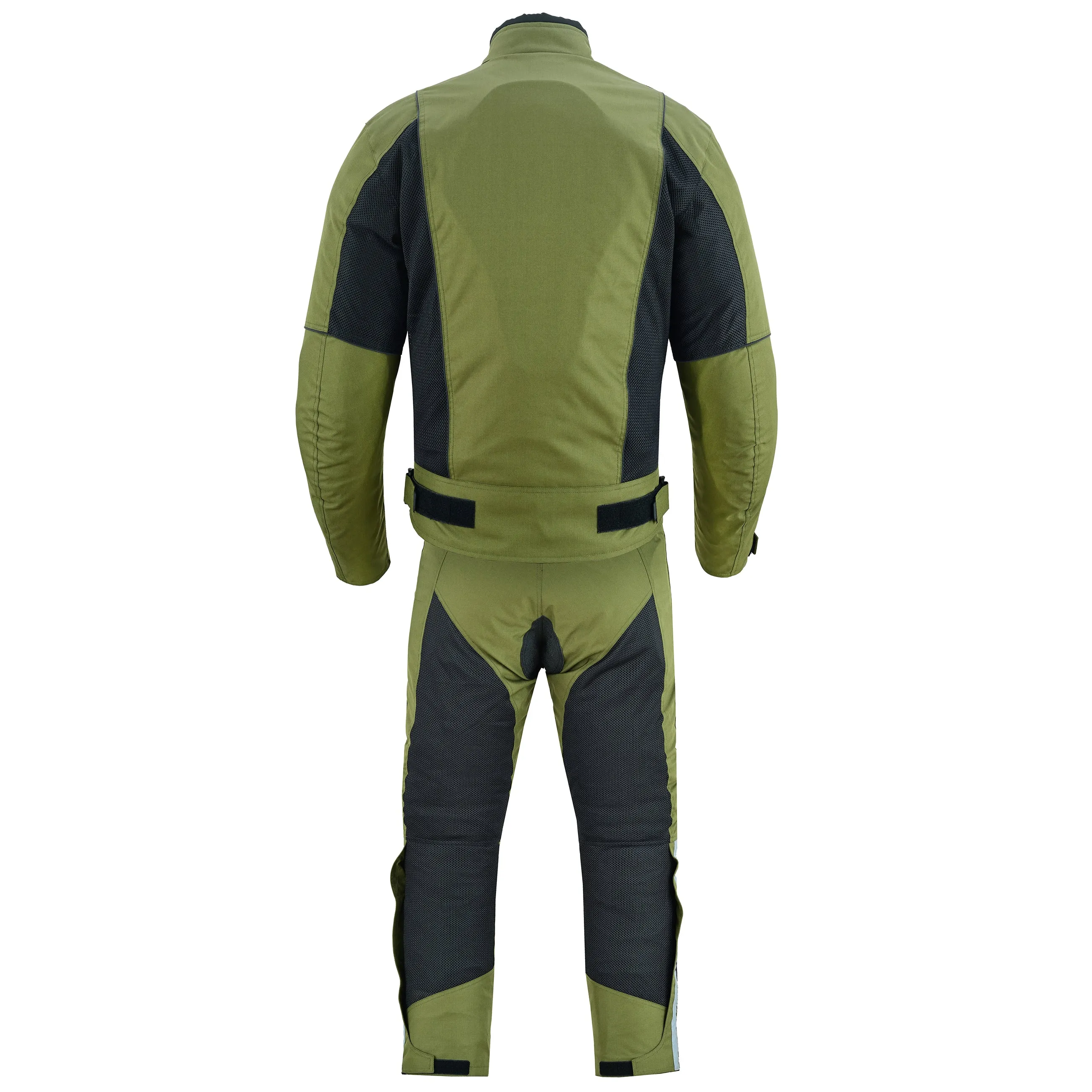 Warrior Gears® Air Mesh Motorbike Suits for Men, Breathable Textile Motorbike Jacket and Trouser with Removable Lining and CE Armours - Black & OIive Green