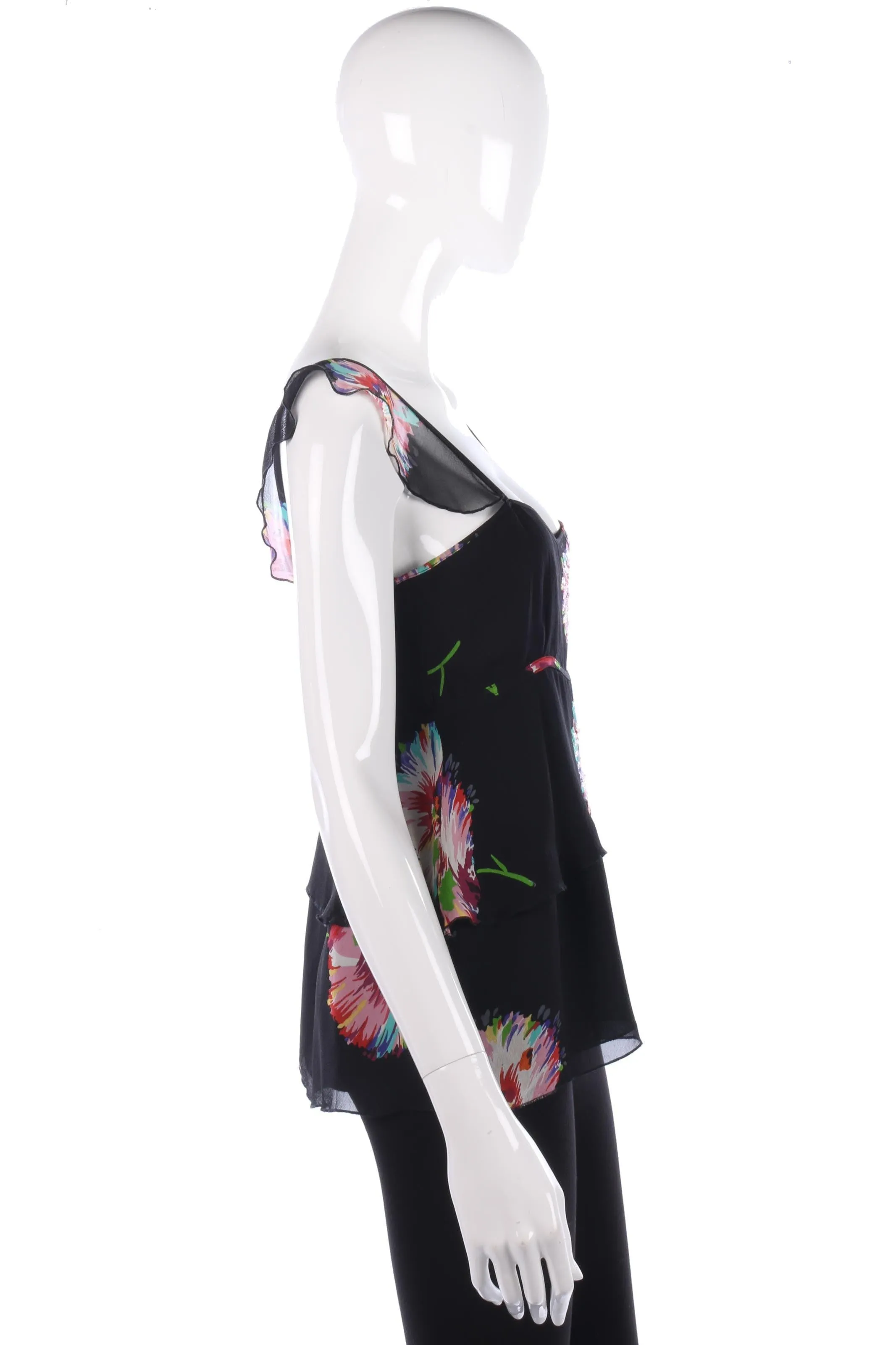Whistles Silk Sleeveless Top Black with Sequin Flower Detail UK Size 12