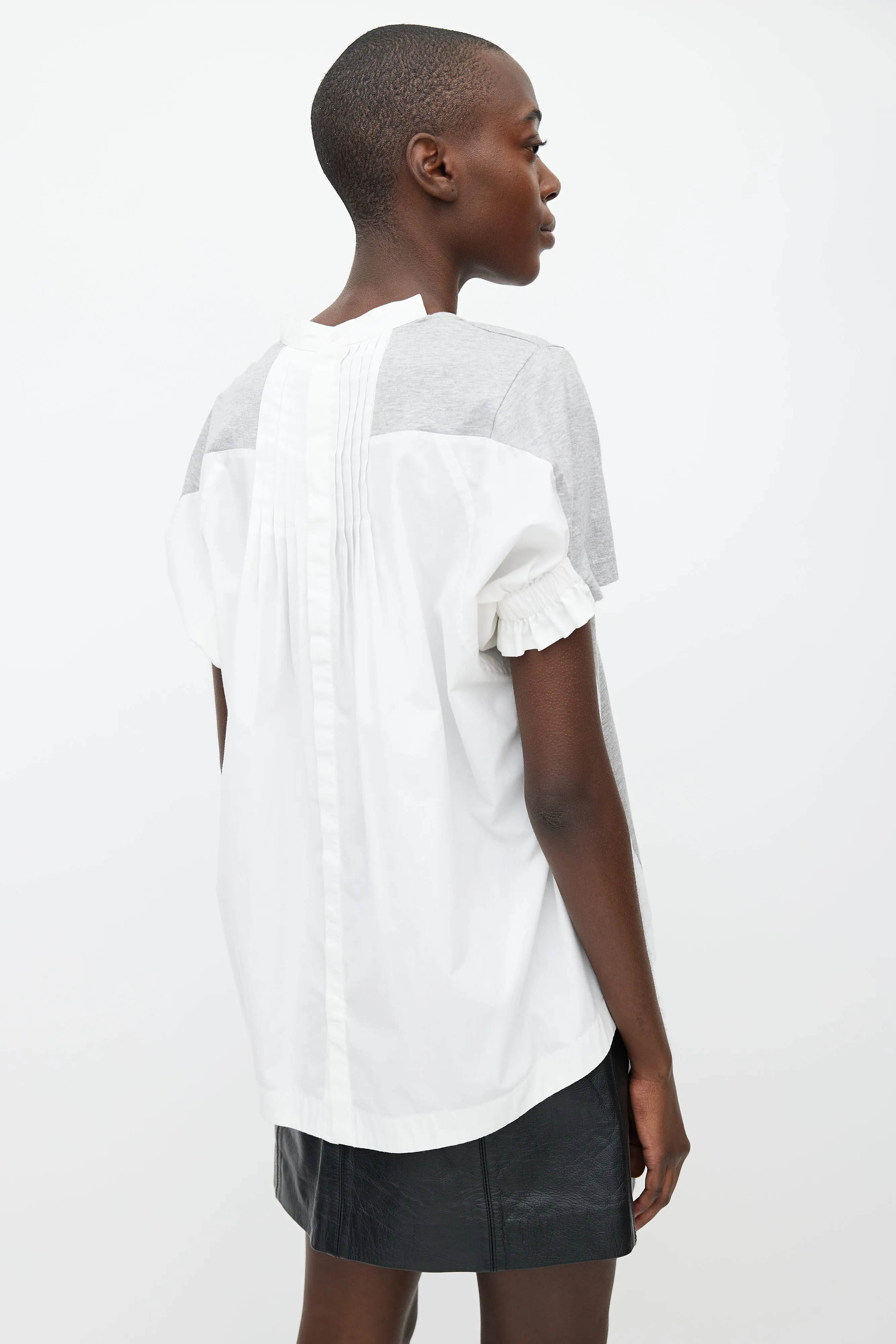 White & Grey Short Sleeve Dual Layer Top
