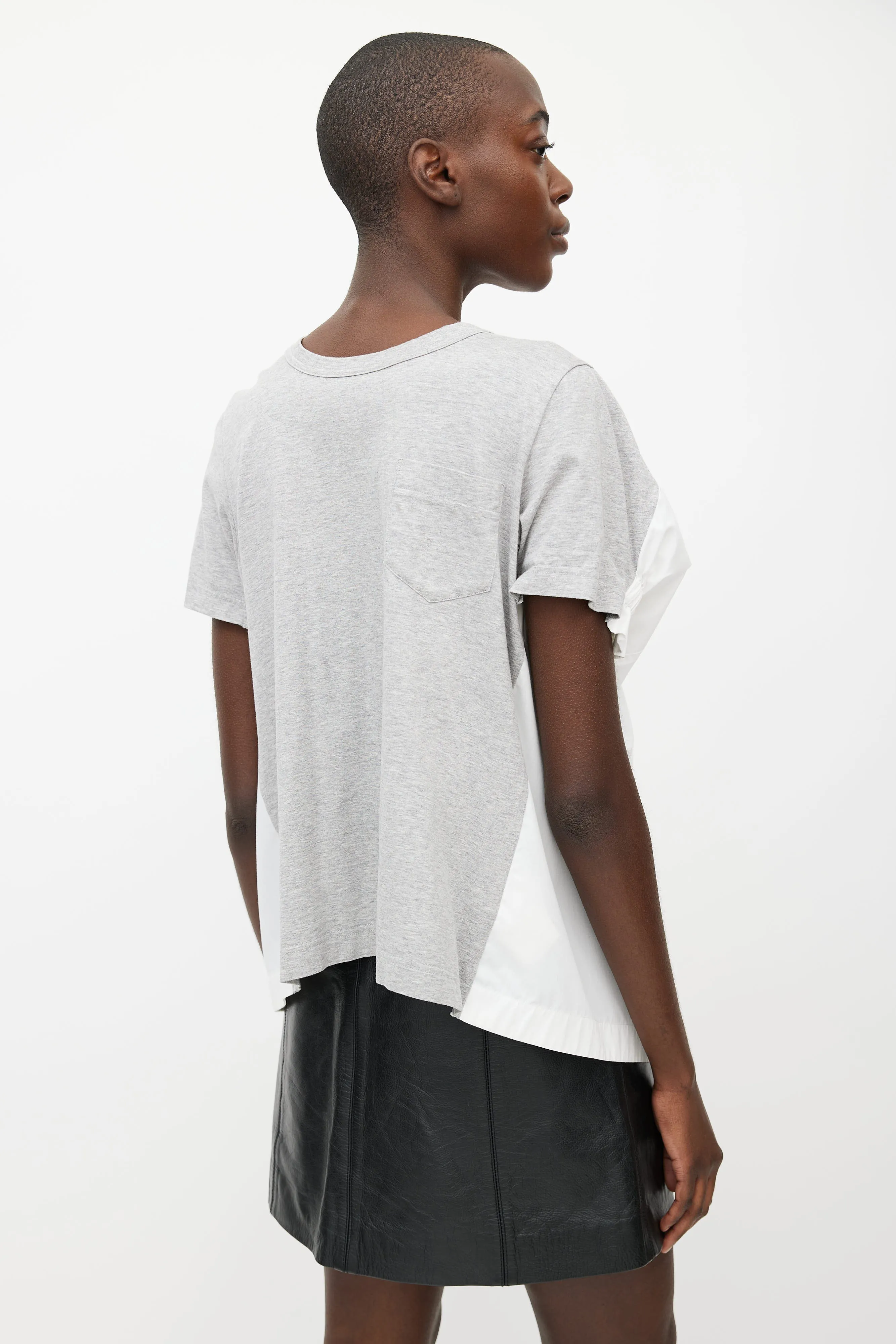 White & Grey Short Sleeve Dual Layer Top