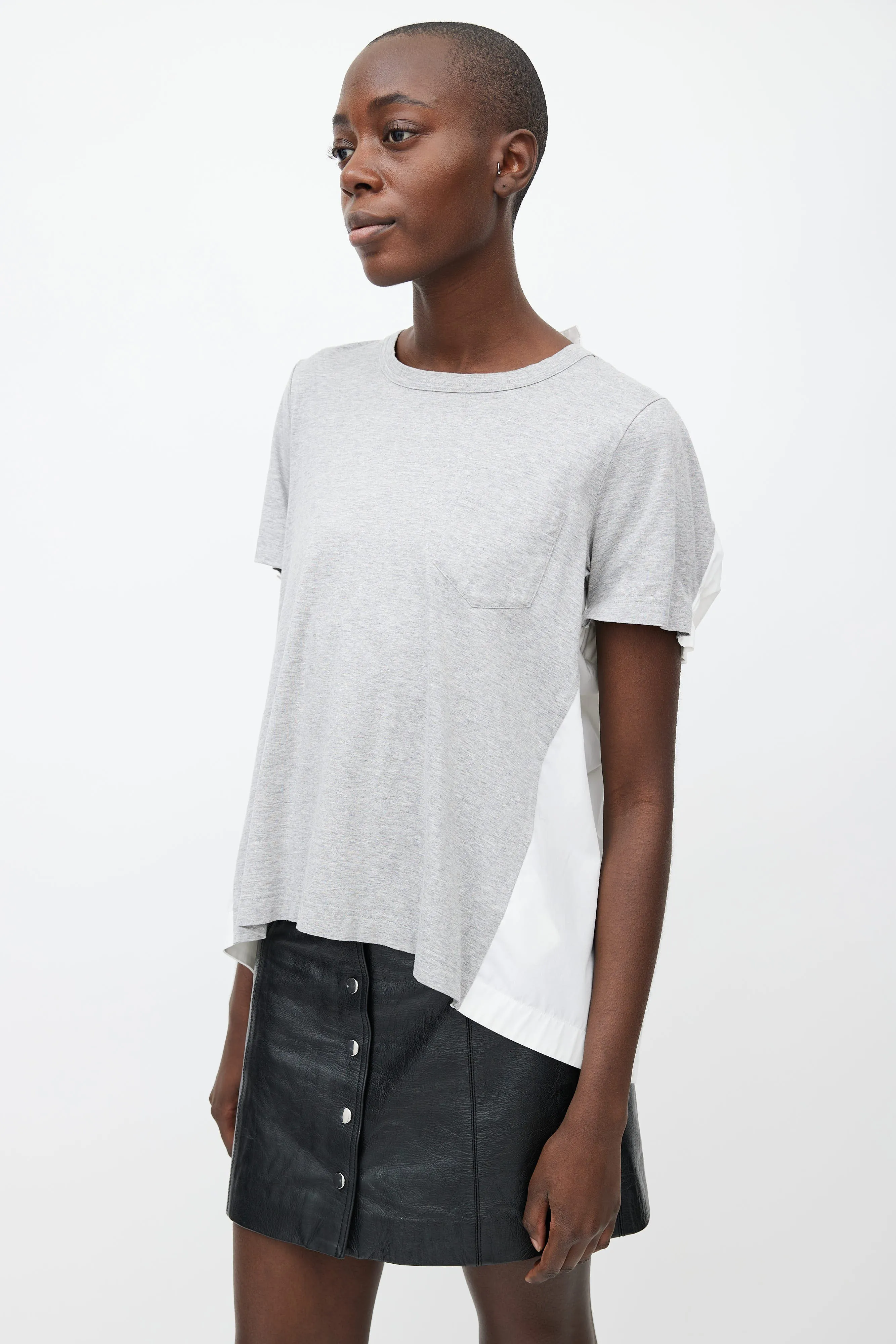 White & Grey Short Sleeve Dual Layer Top
