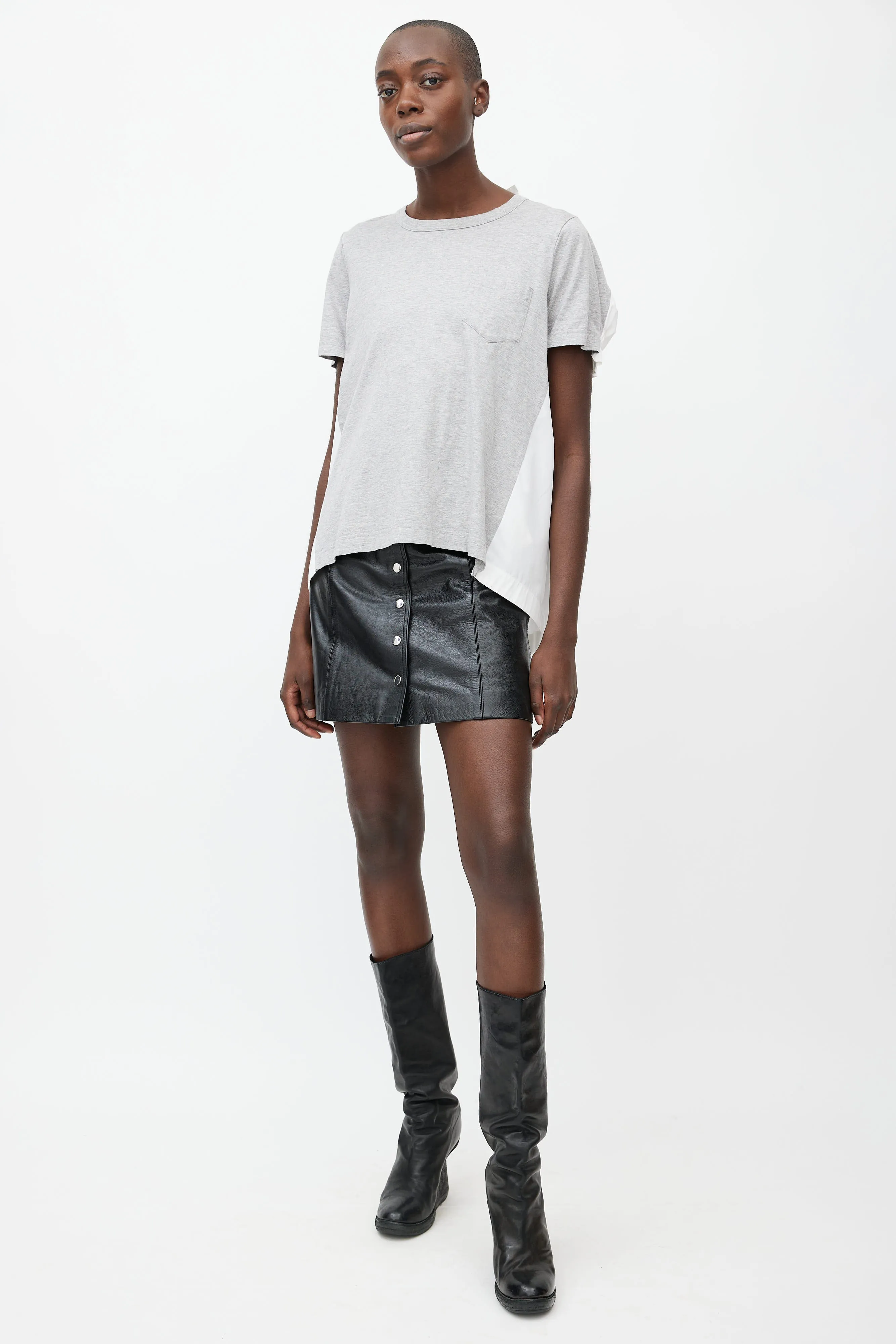 White & Grey Short Sleeve Dual Layer Top
