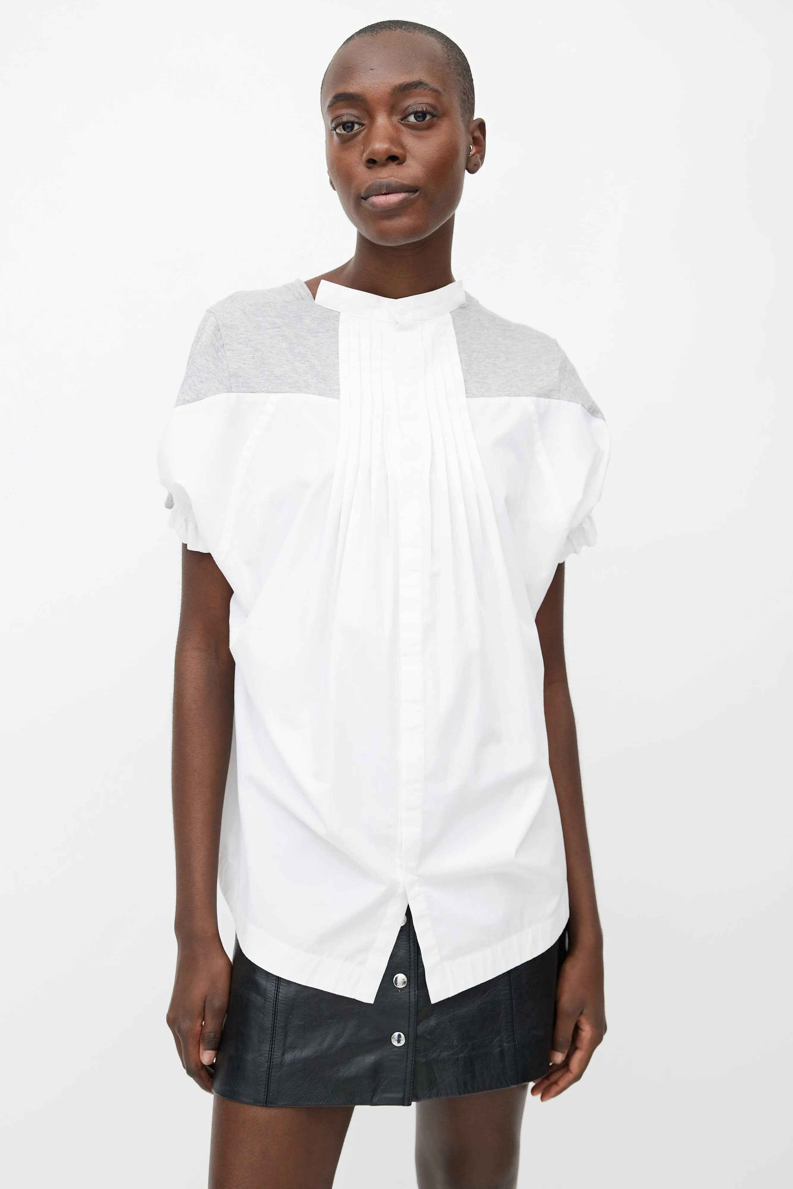 White & Grey Short Sleeve Dual Layer Top