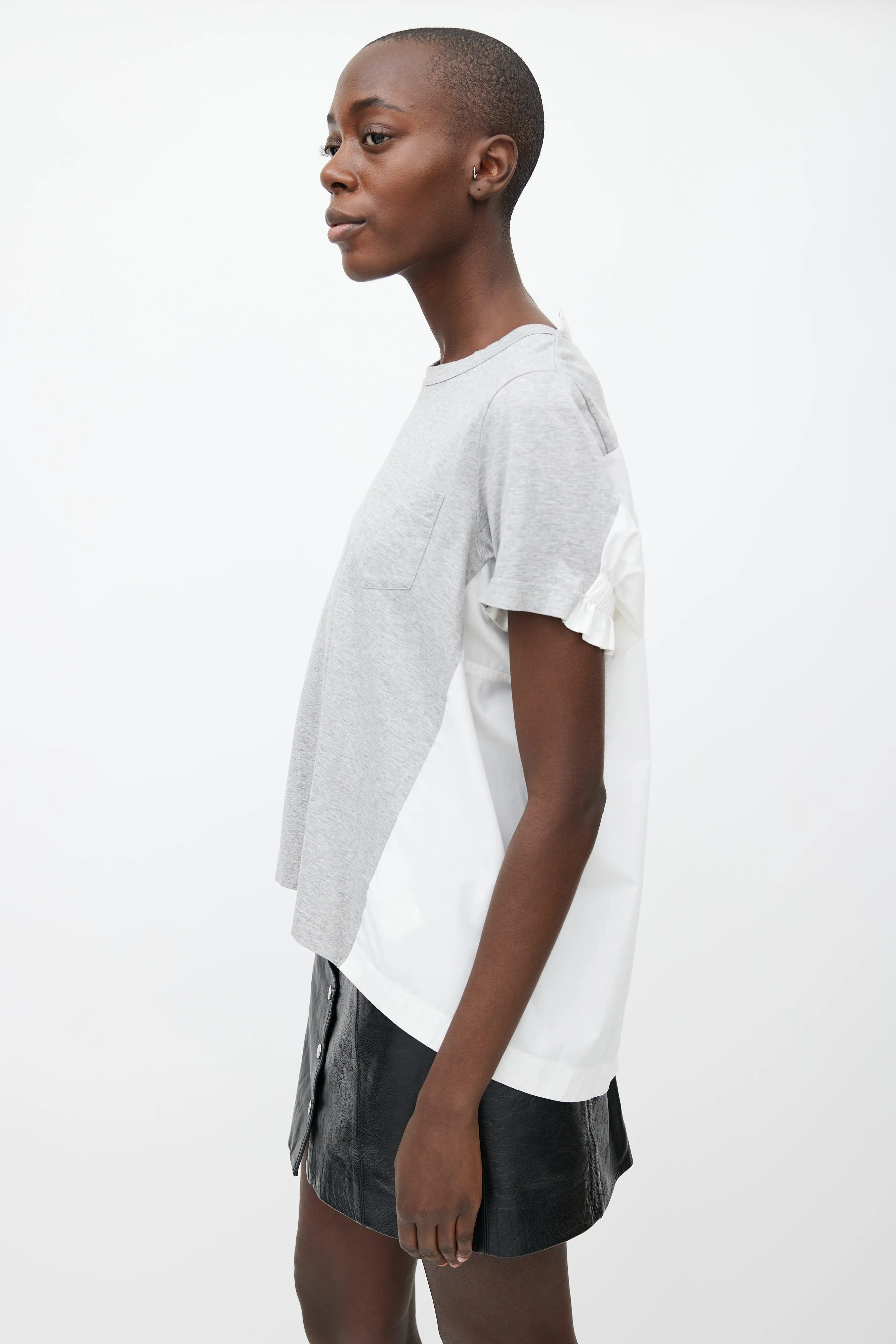 White & Grey Short Sleeve Dual Layer Top