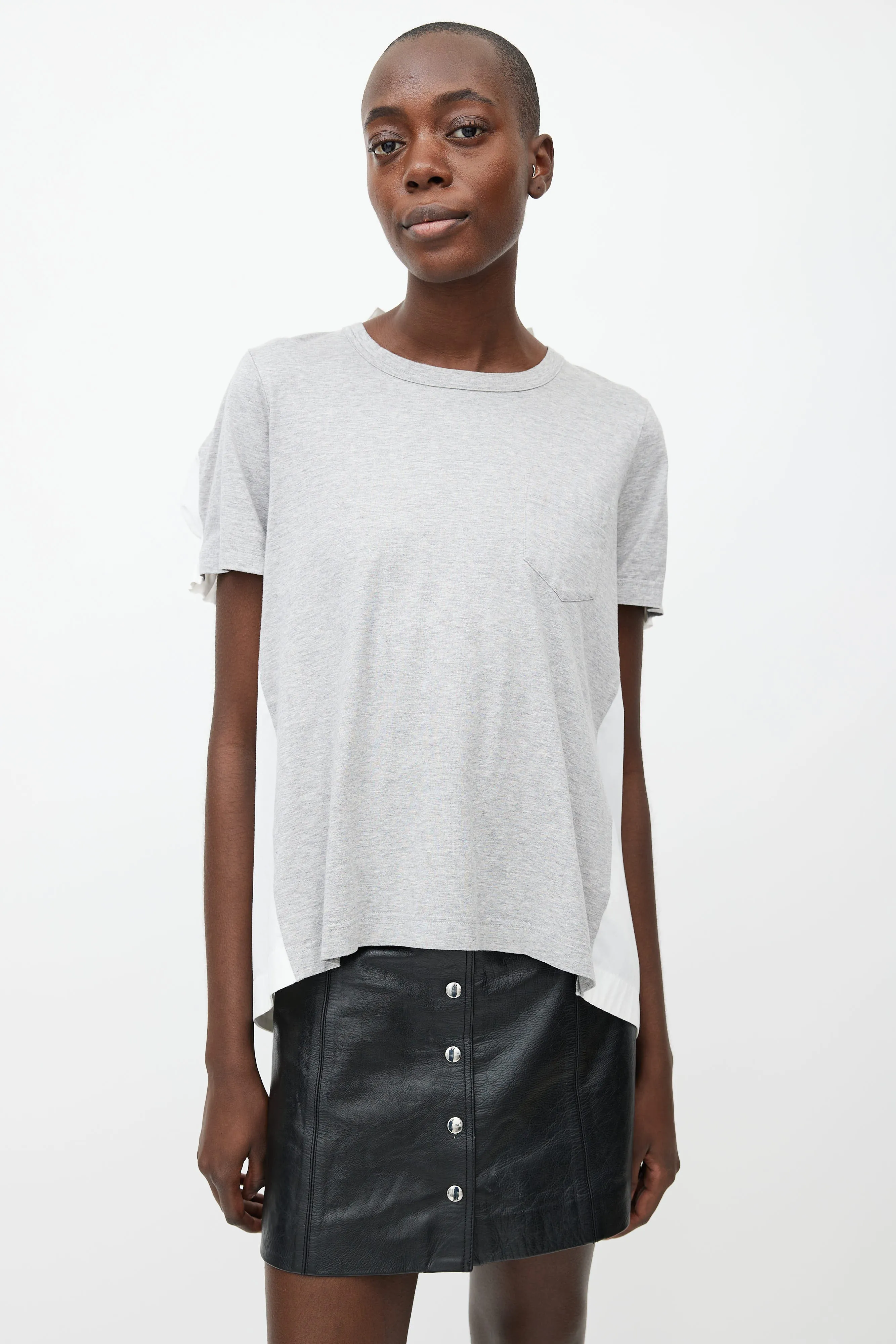 White & Grey Short Sleeve Dual Layer Top