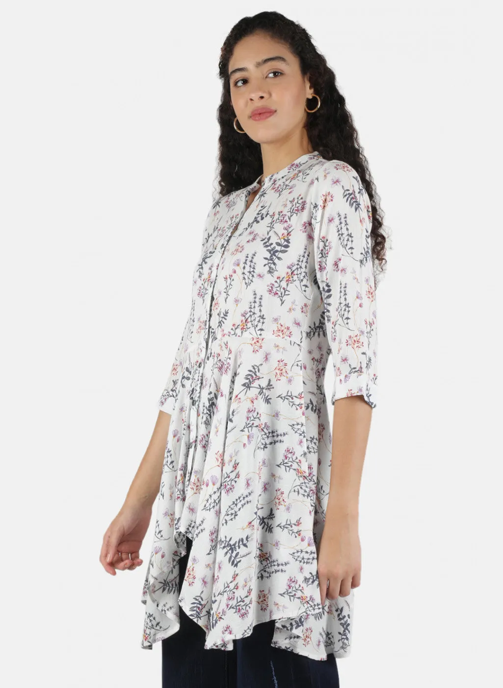 Women White Printed Tunic